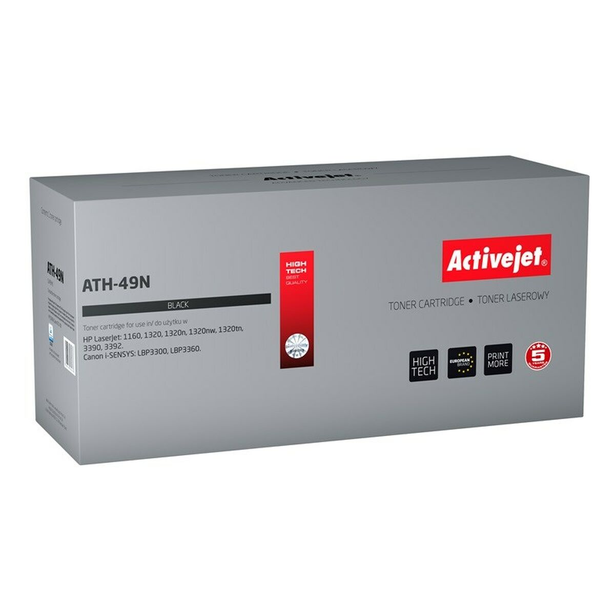 Szare pudełko z tonerem Activejet, model ATH-49N, czarny.