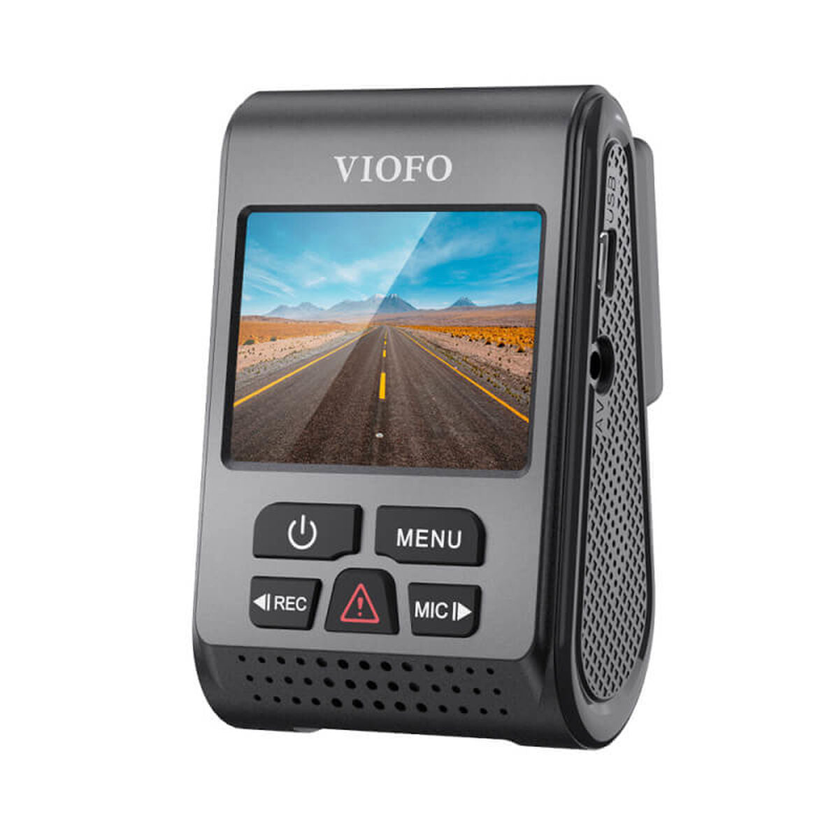 Wideorejestrator VIOFO wyświetlający pustynną drogę.