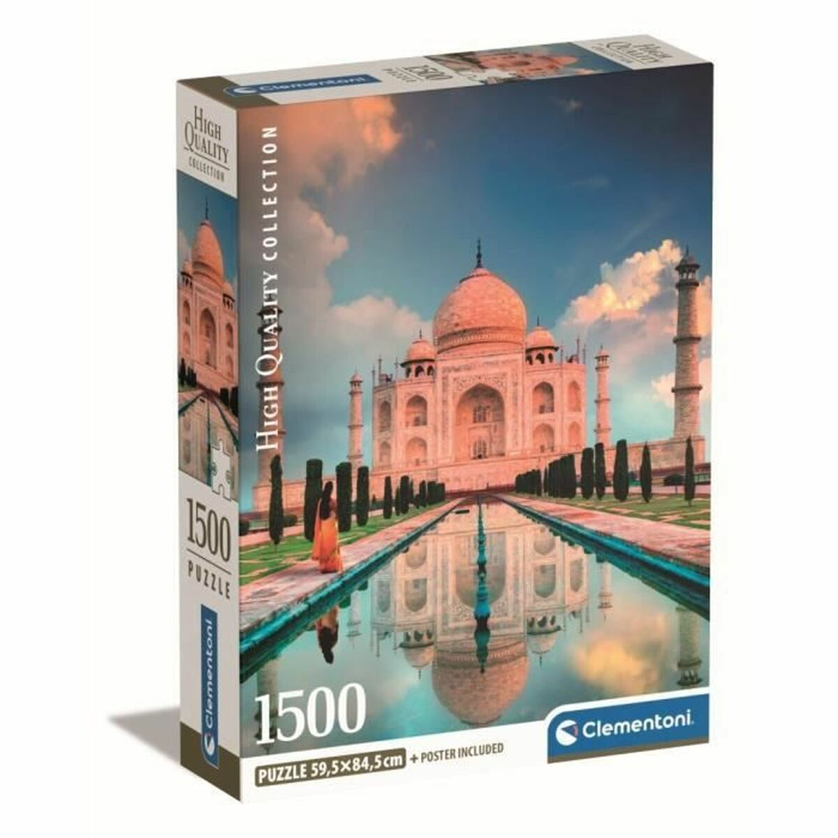 Scatola di puzzle con il Taj Mahal e il suo riflesso sull'acqua.