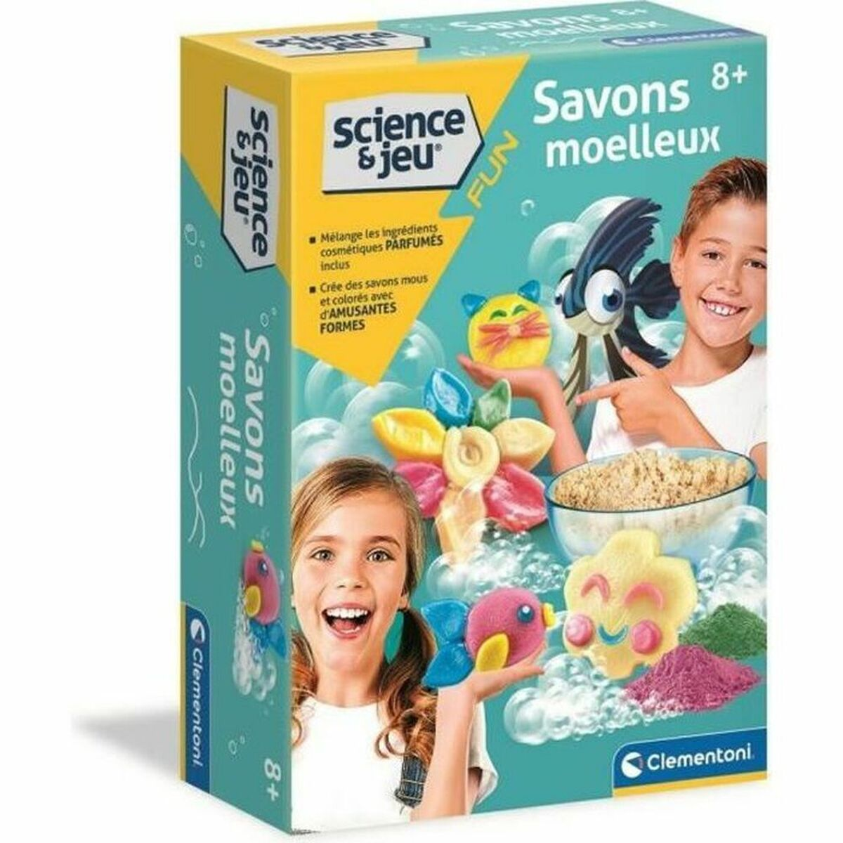 Kinderspielzeug zur Herstellung bunter Seifen mit lustigen Formen. Enthält Zutaten und Formen.