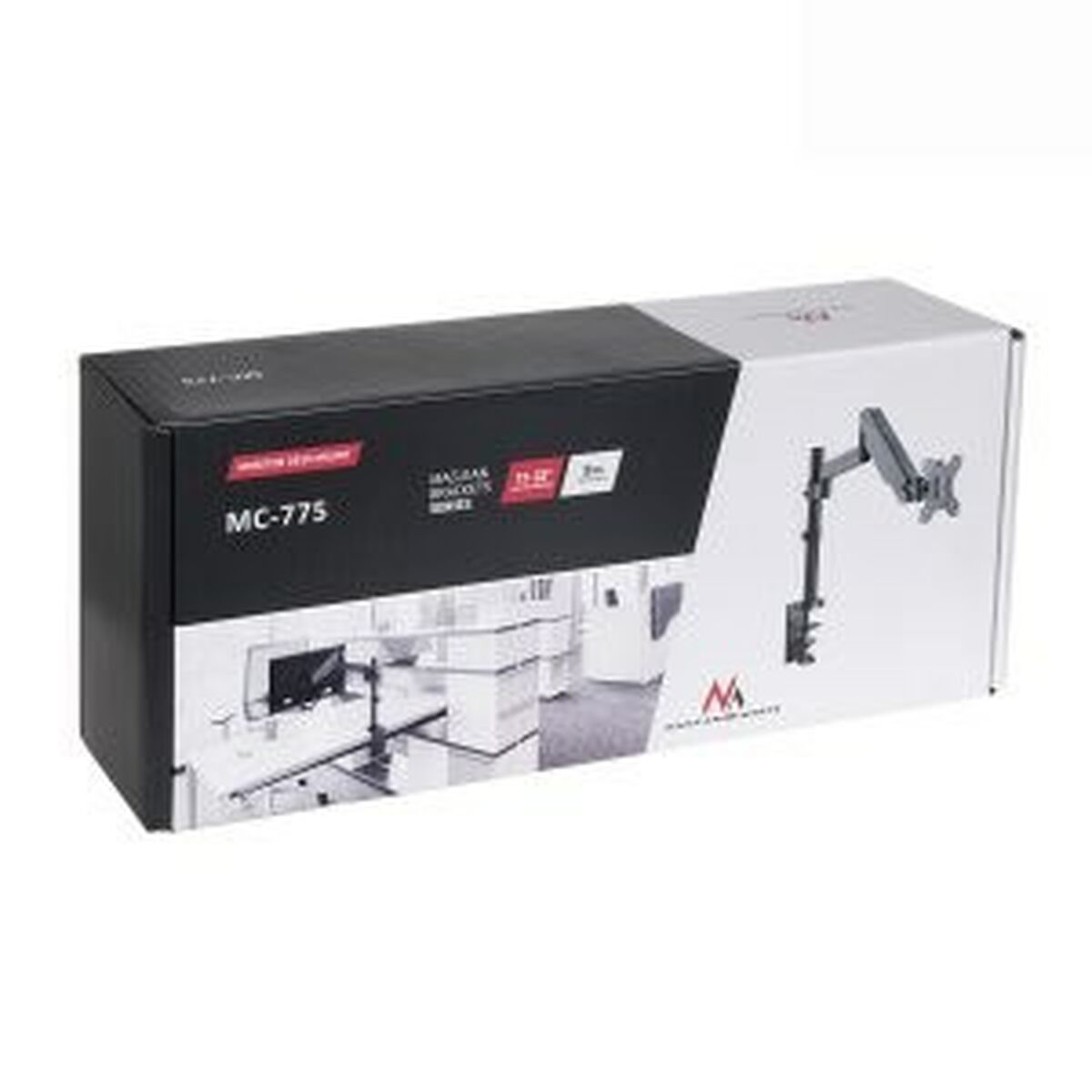 Box for an MC-775 monitor arm, showing a product illustration and branding.