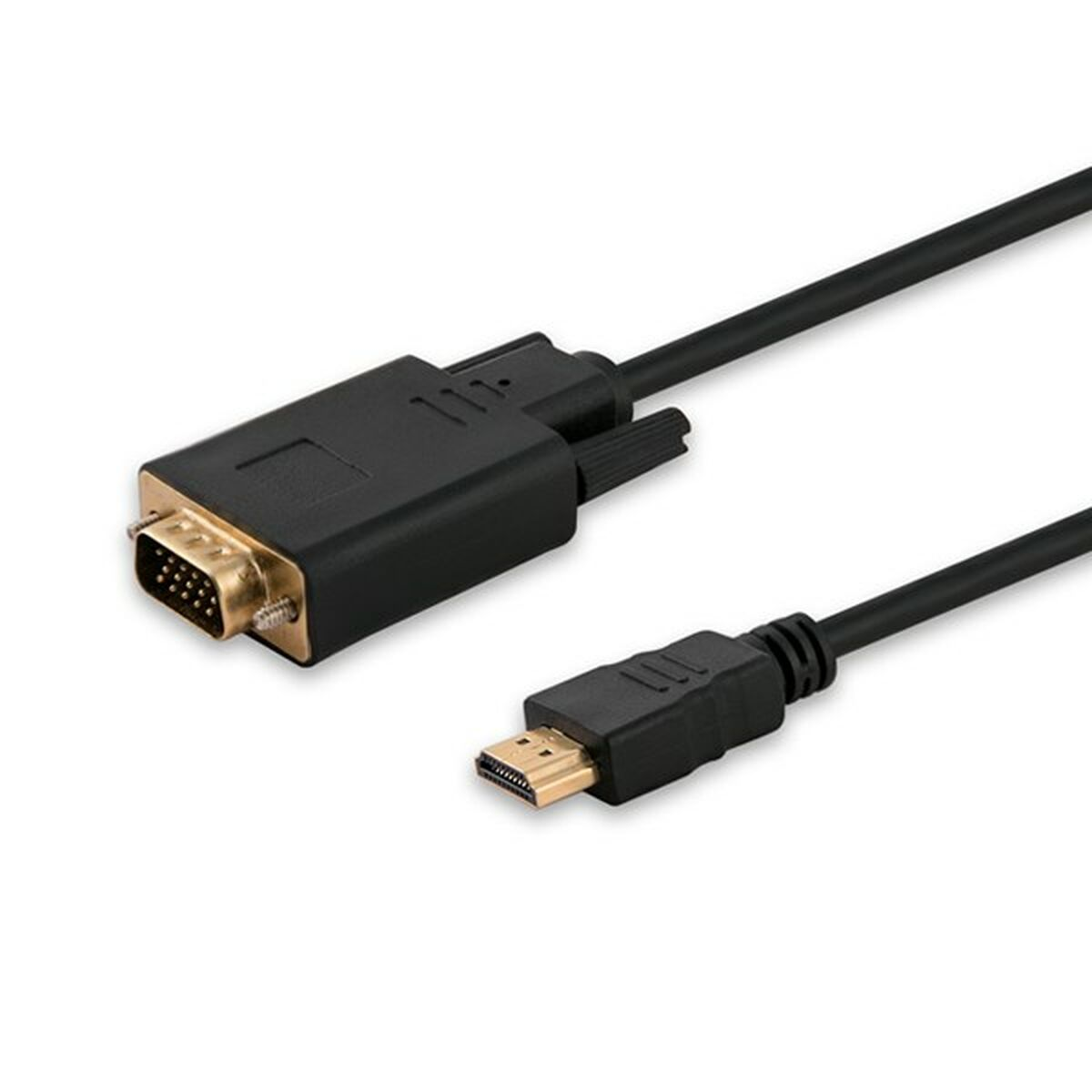 Czarny kabel VGA i kabel HDMI leżą obok siebie.