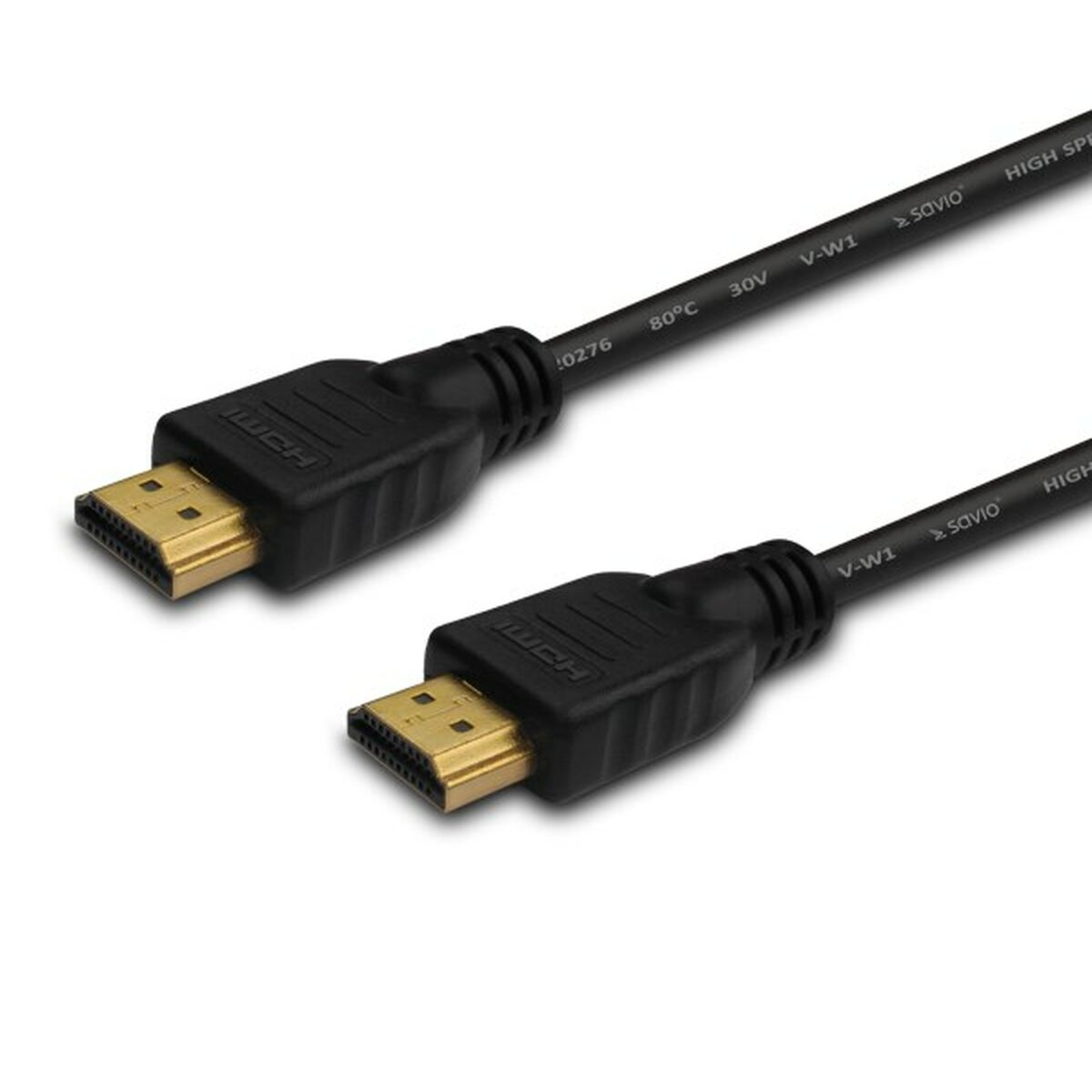 Twee zwarte HDMI-kabels met gouden connectoren op witte achtergrond.