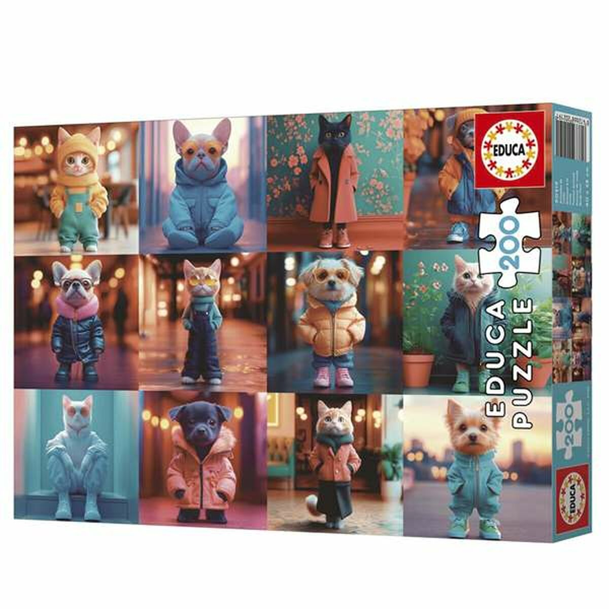 Caja de puzzle con 12 imágenes de animales vestidos, Educa Puzzle 200.