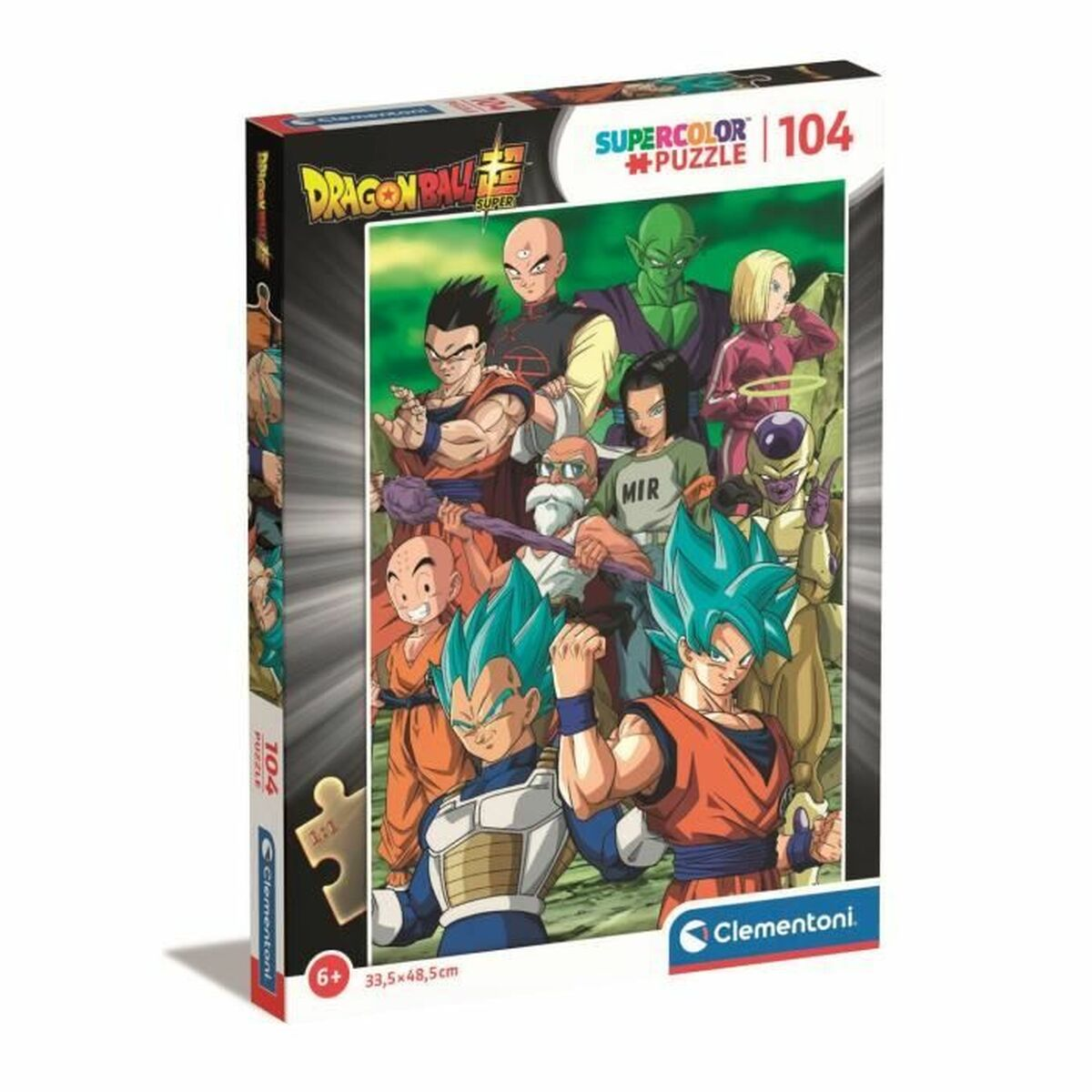 Dragon Ball Super puzzeldoos met personages als Goku, Vegeta, Piccolo, Frieza.