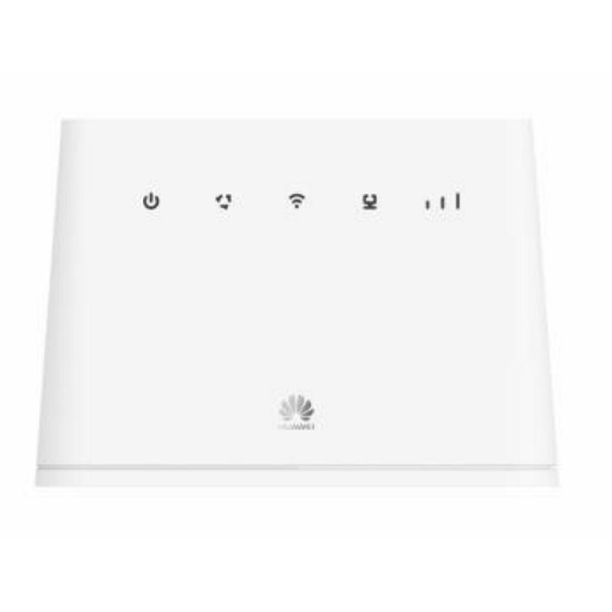 Biały router Huawei 4G z ikonami zasilania, sygnału, Wi-Fi i sieci.
