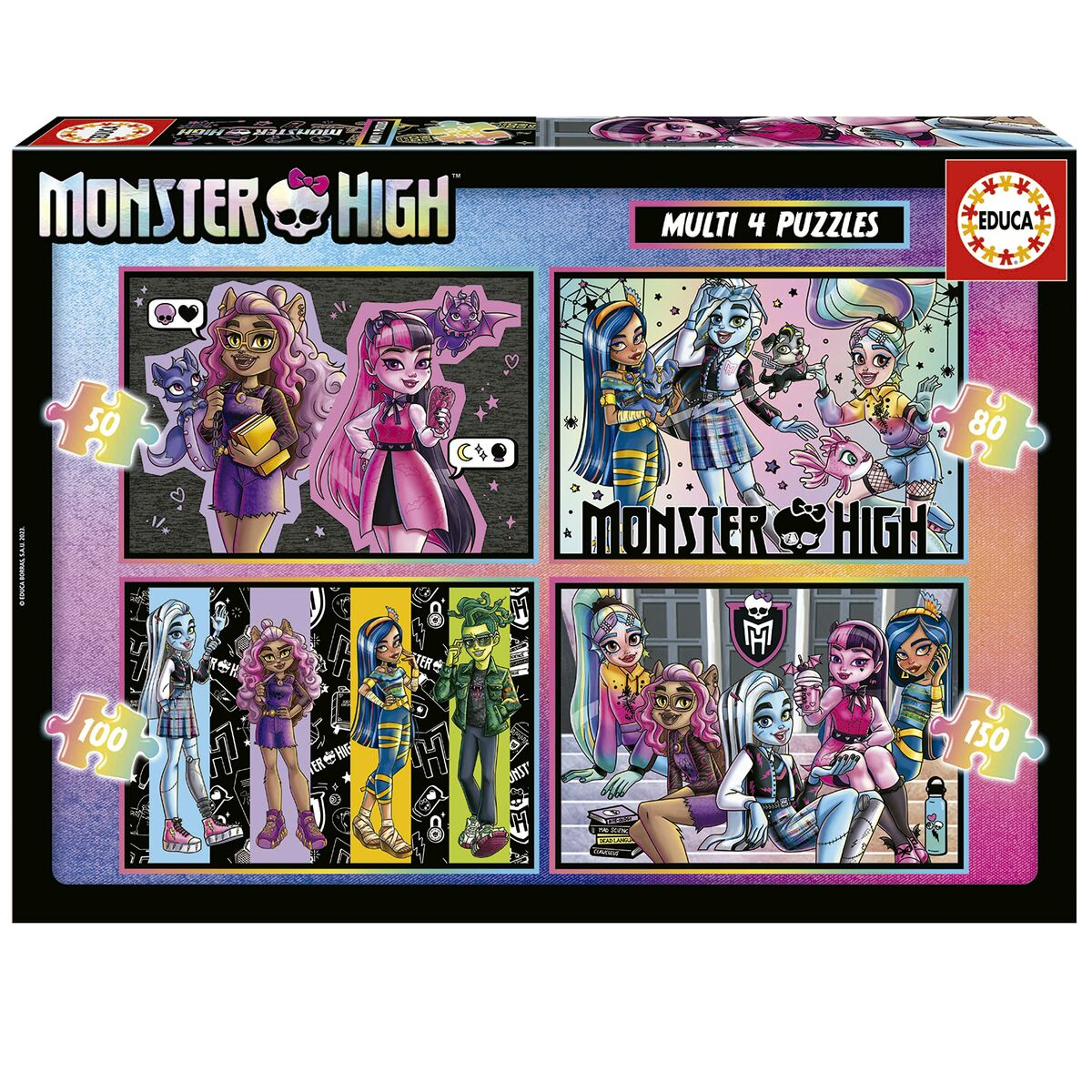 Monster High: 4 Puzzle (50, 80, 100, 150 pezzi) con personaggi.