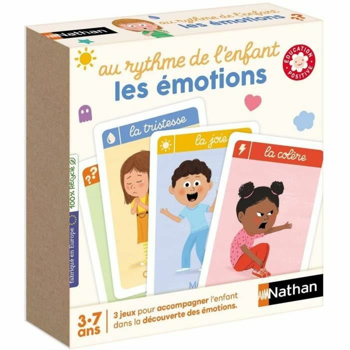 Scatola gioco con carte emozioni bambini: tristezza, gioia, rabbia. Nathan.