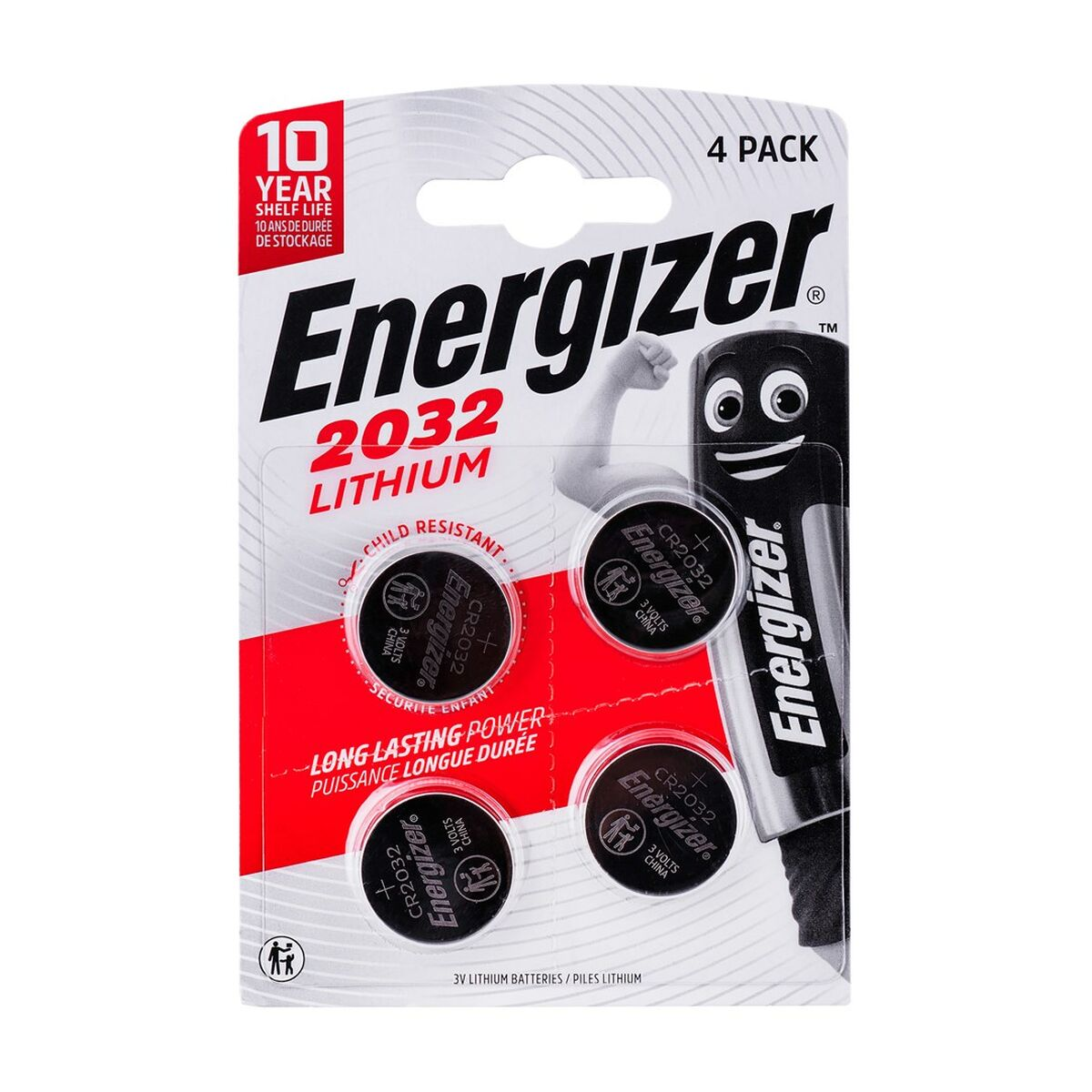 Pilas Energizer 2032 de litio, paquete de 4 con 10 años de vida útil.