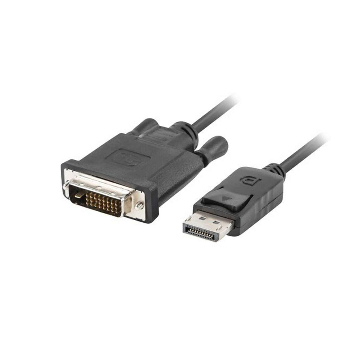 Un cavo nero con connettore DVI e connettore DisplayPort.