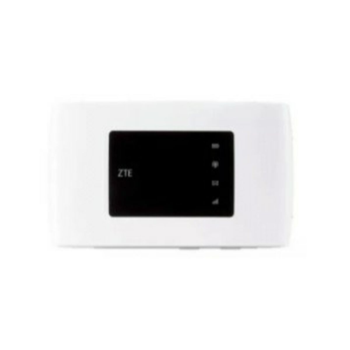 Ein weißer ZTE-Router mit schwarzem Bildschirm und Signalbalken.