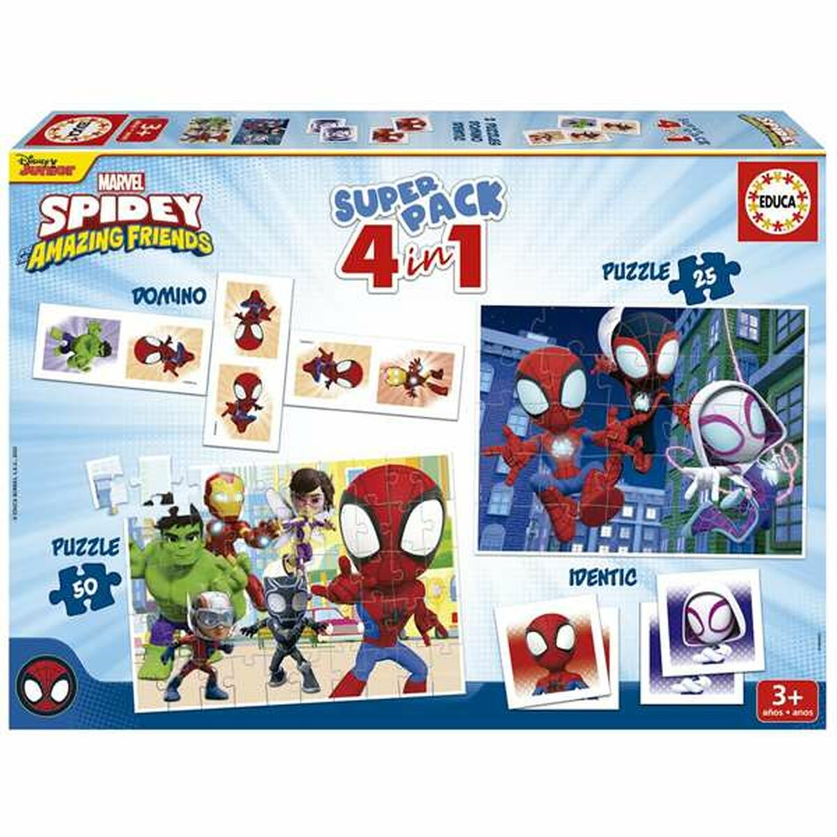 Spidey und seine erstaunlichen Freunde Super Pack 4-in-1 mit Puzzles und Domino.