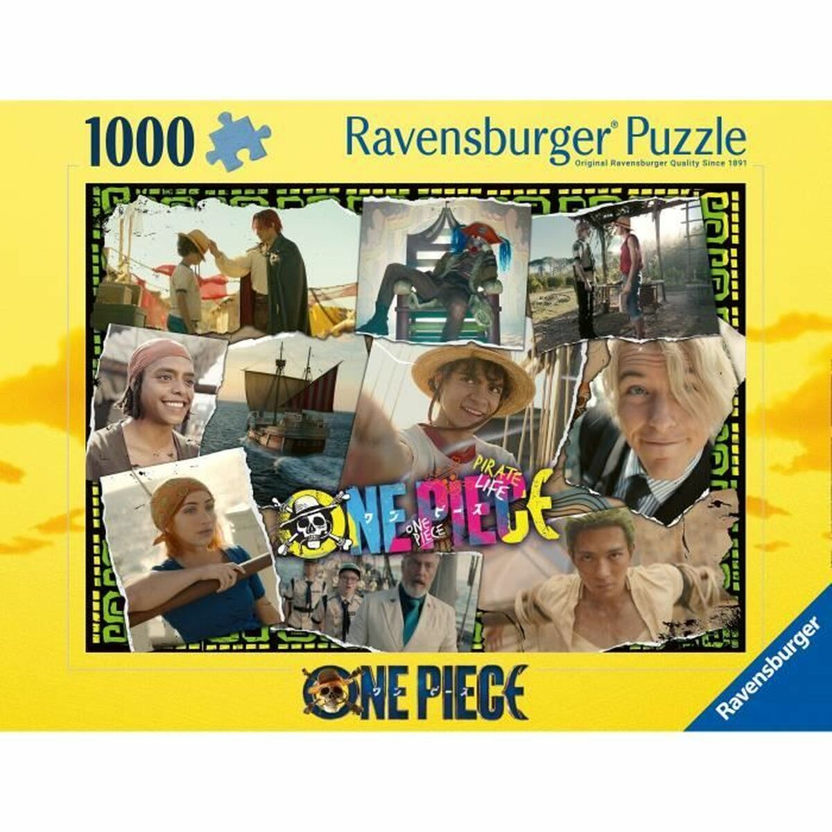 Puzzle Ravensburger da 1000 pezzi "One Piece" con vari personaggi.