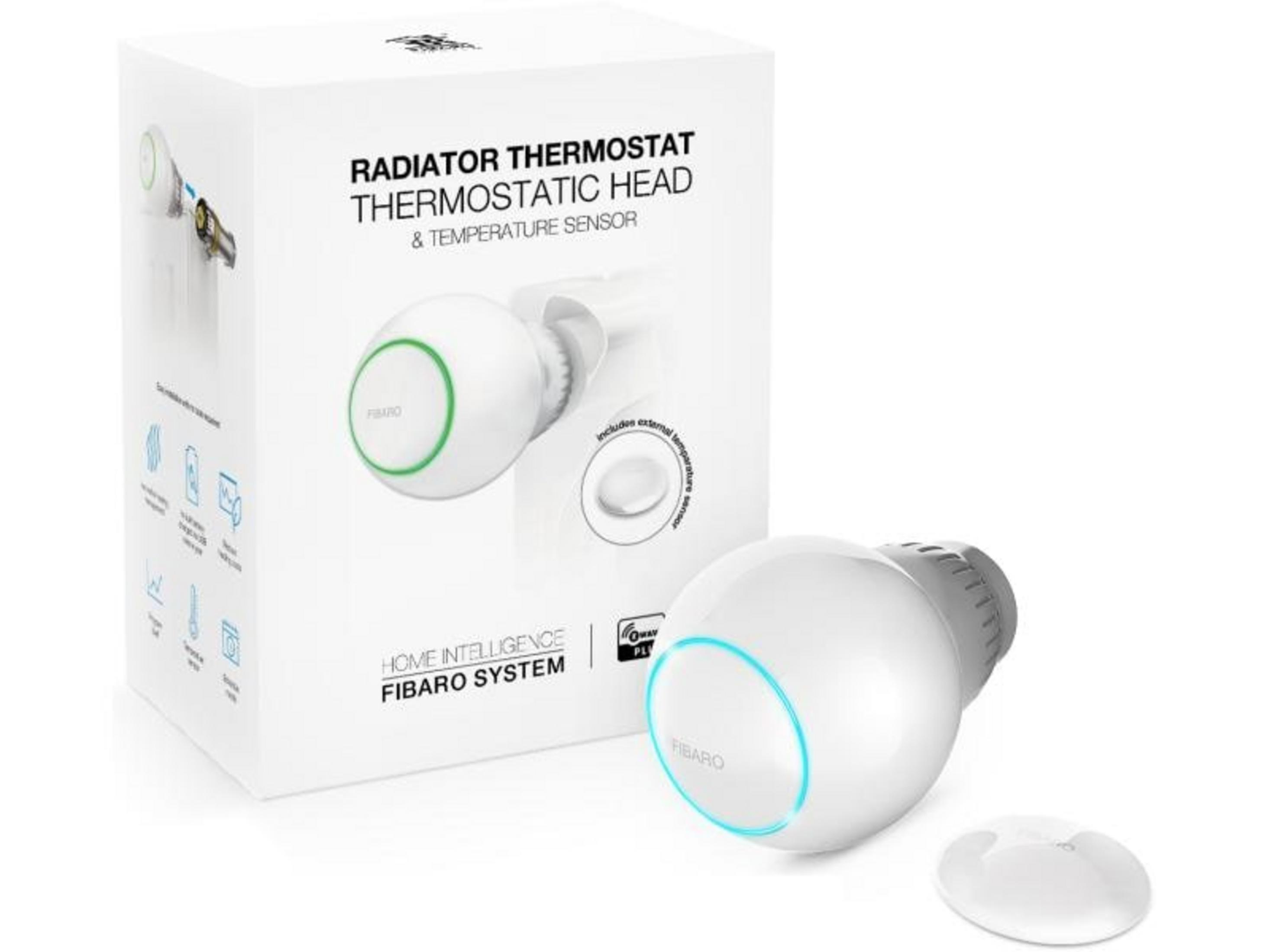 Termostato de radiador con sensor de temperatura y embalaje.