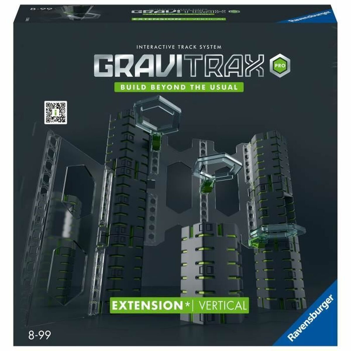 Scatola di estensione verticale Gravitrax Pro con pezzi di tracciato e accessori.