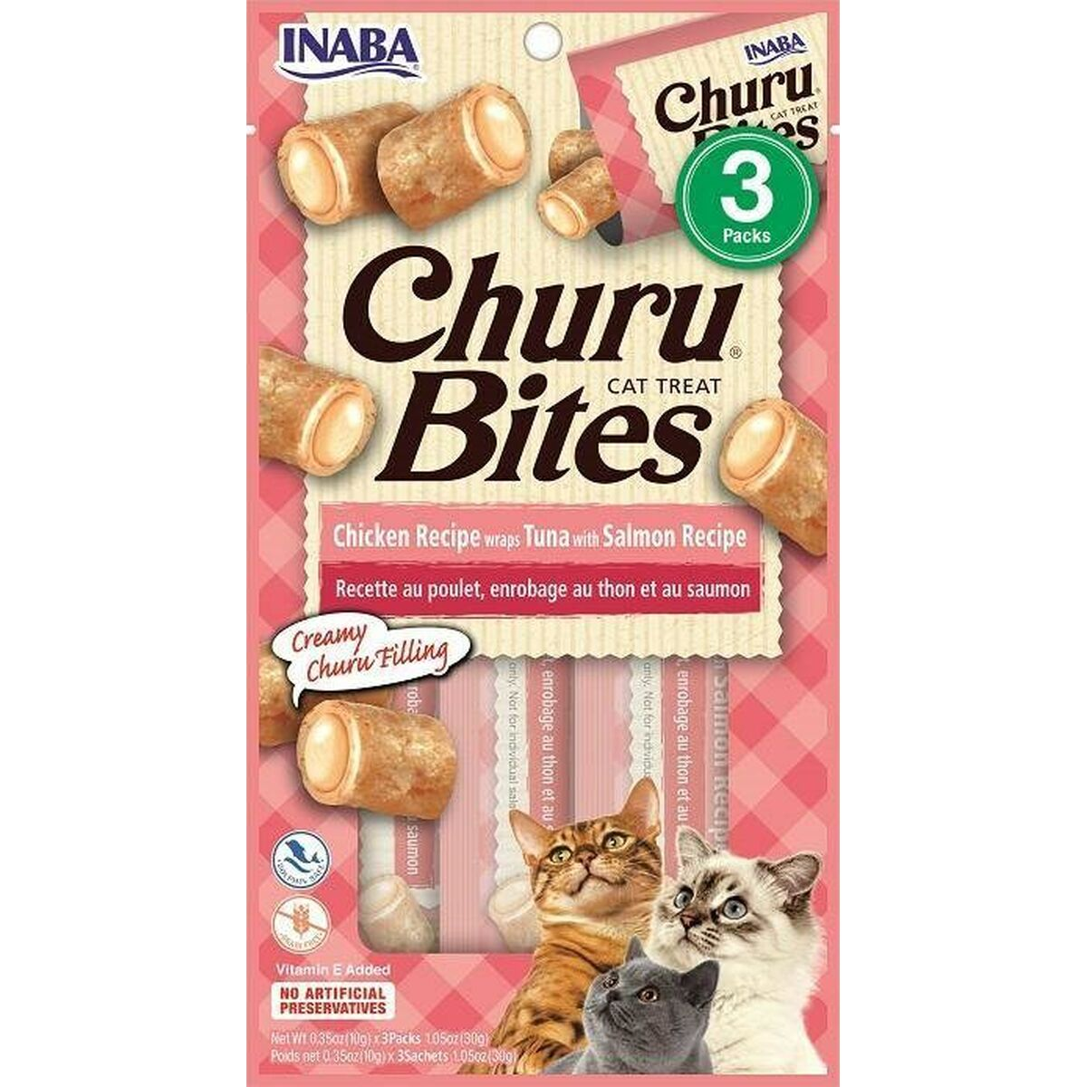 Przysmaki dla kotów Inaba Churu Bites: Kurczak, Tuńczyk i Łosoś. 3 opakowania.