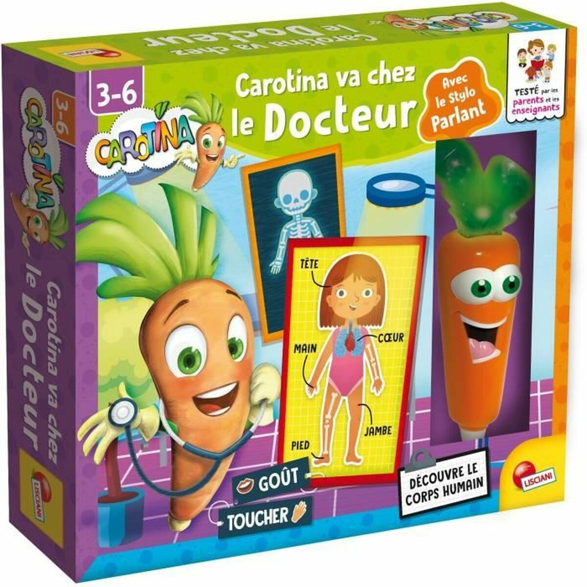 Scatola gioco: Carota con stetoscopio, diagrammi anatomici, per bambini 3-6 anni.