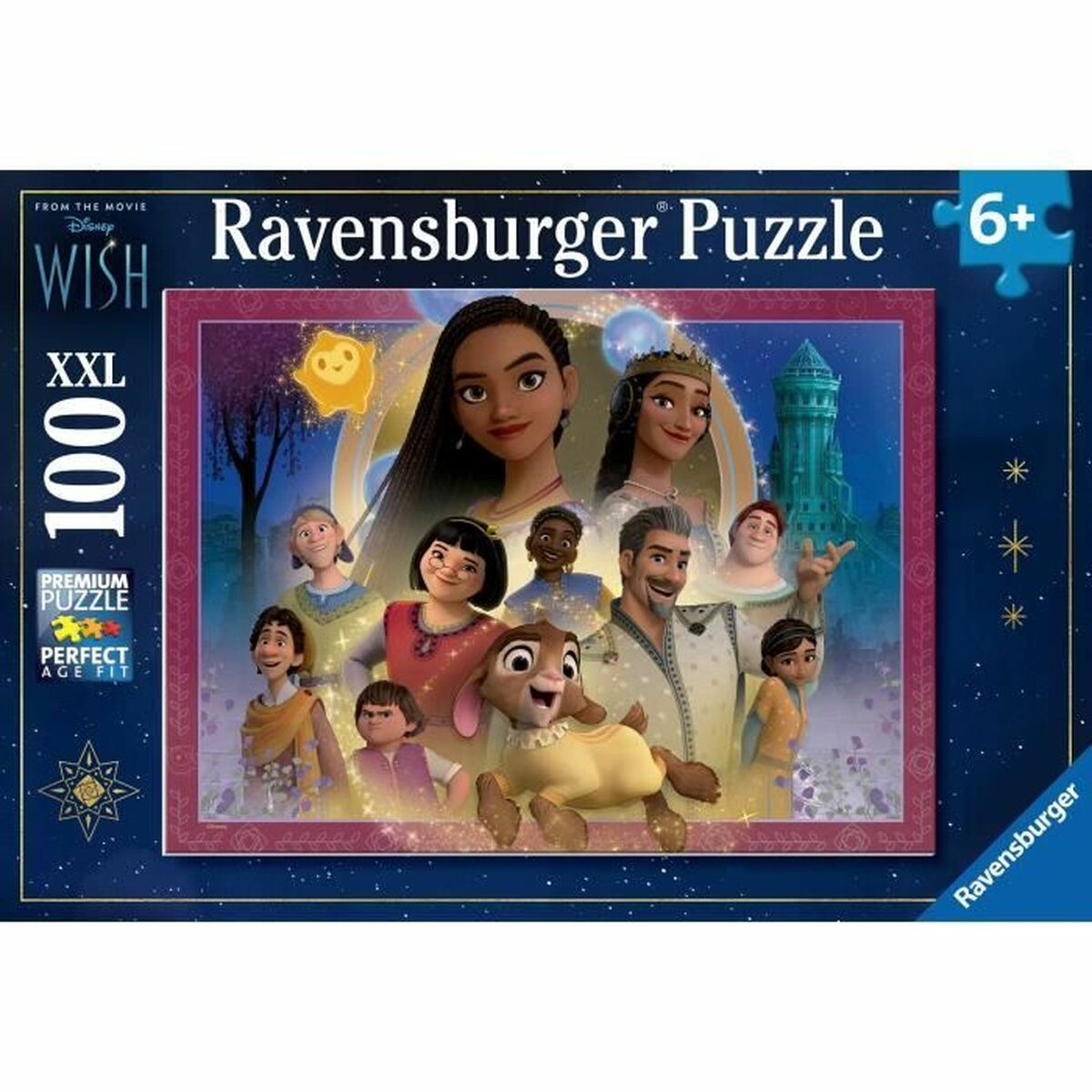 Scatola puzzle Ravensburger Disney Wish 100 XXL con personaggi e castello.