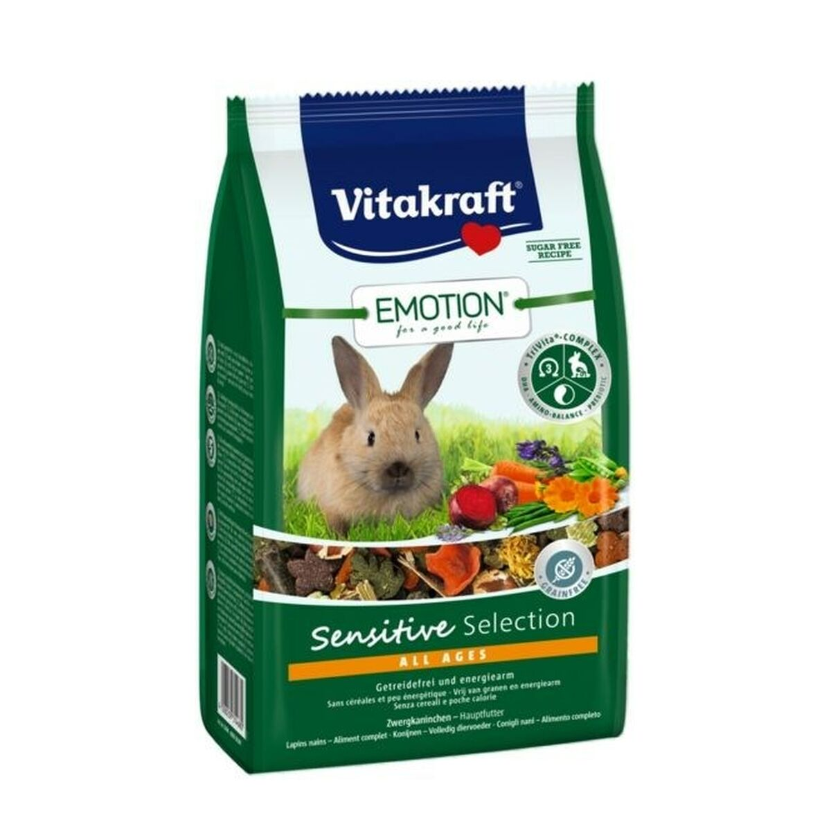 Bolsa de comida para mascotas Vitakraft con conejo y verduras. Sin grano.