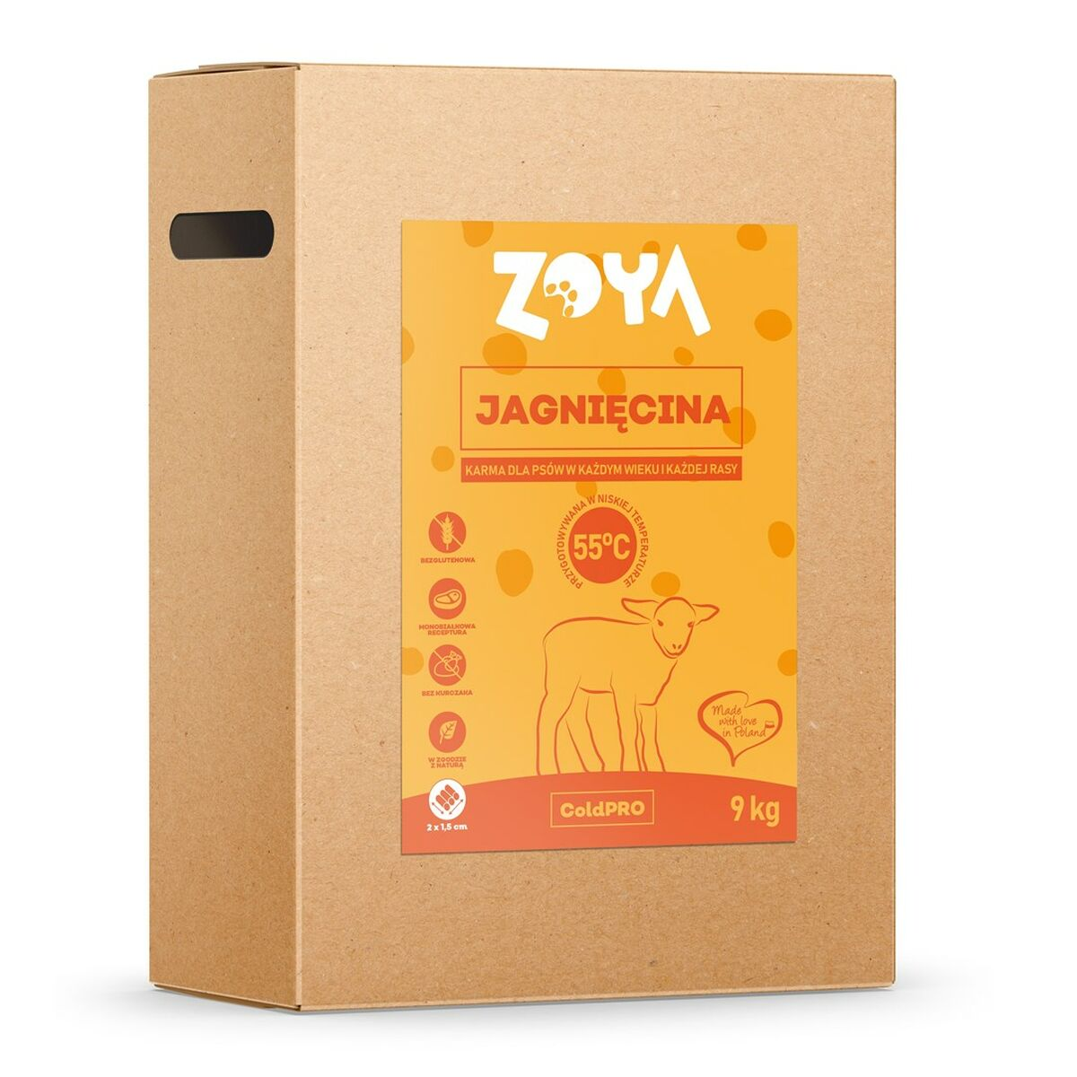 Worek 9 kg karmy dla psów Zoya Jagnięcina z grafiką jagnięcia.
