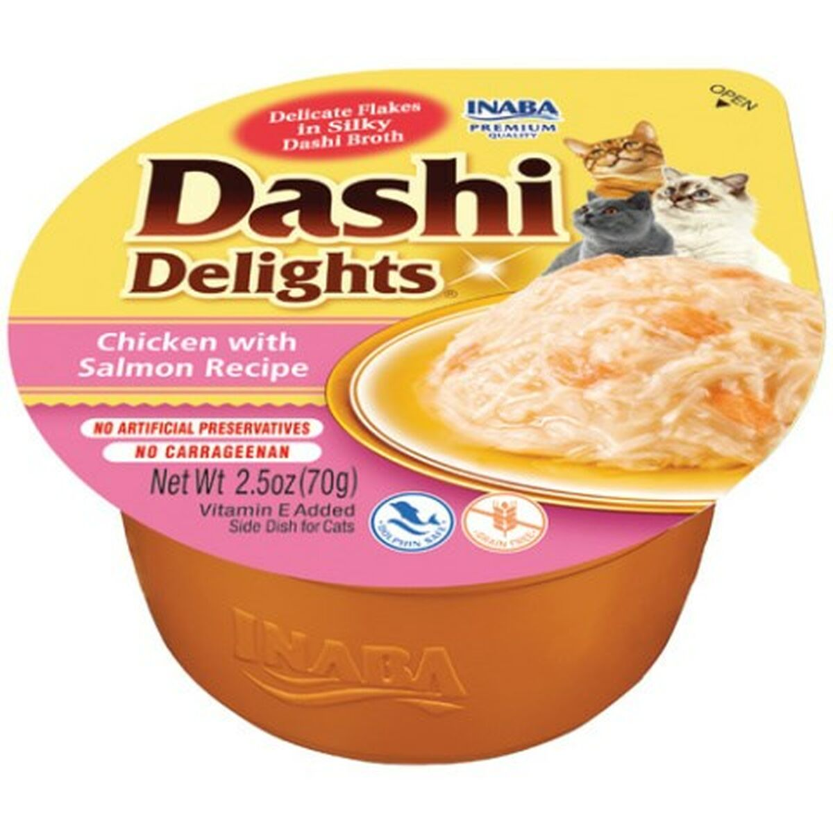 Comida para gatos Dashi Delights: Pollo con salmón en caldo Dashi.