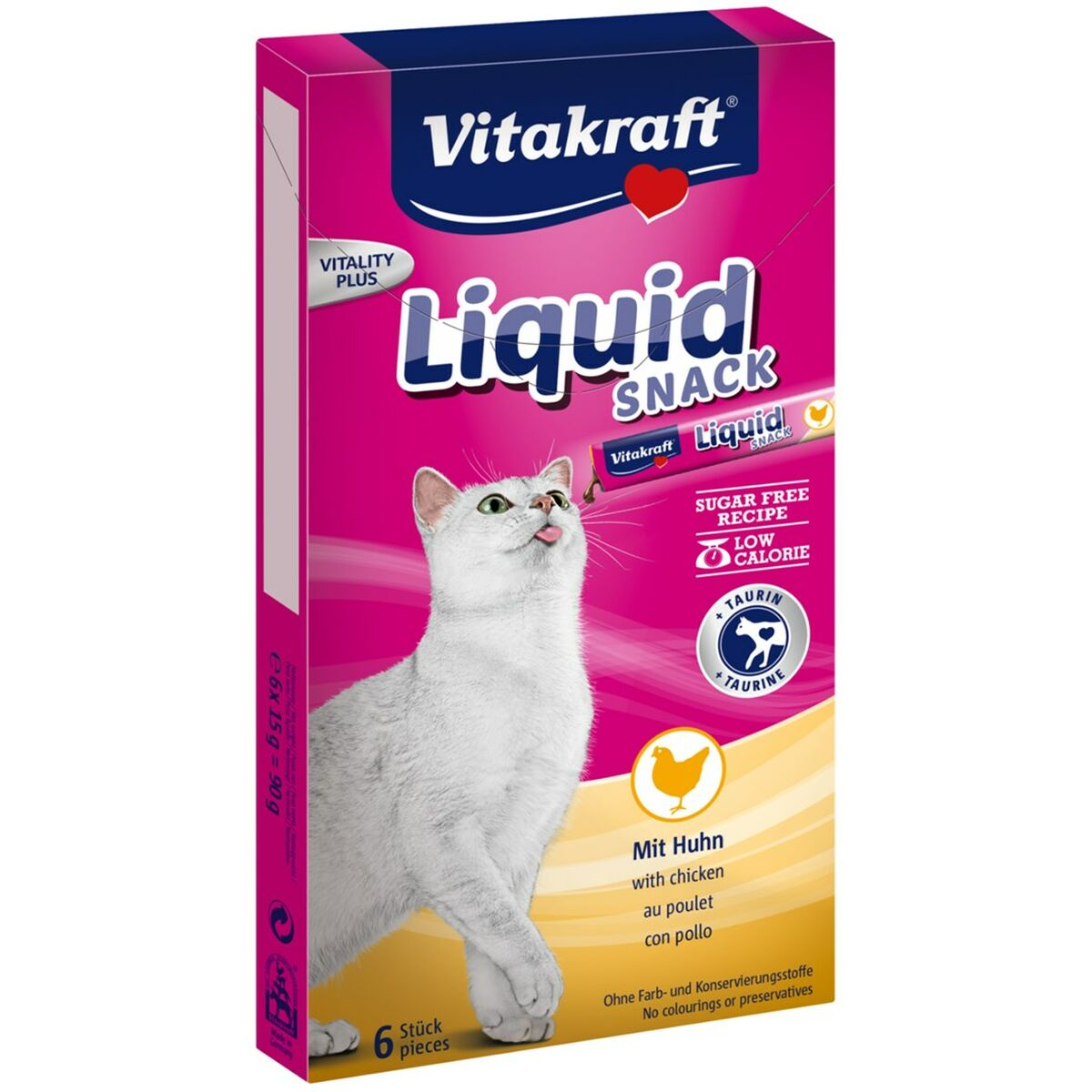 Vitakraft Liquid Snack para gatos con pollo, sin azúcar, bajo en calorías.