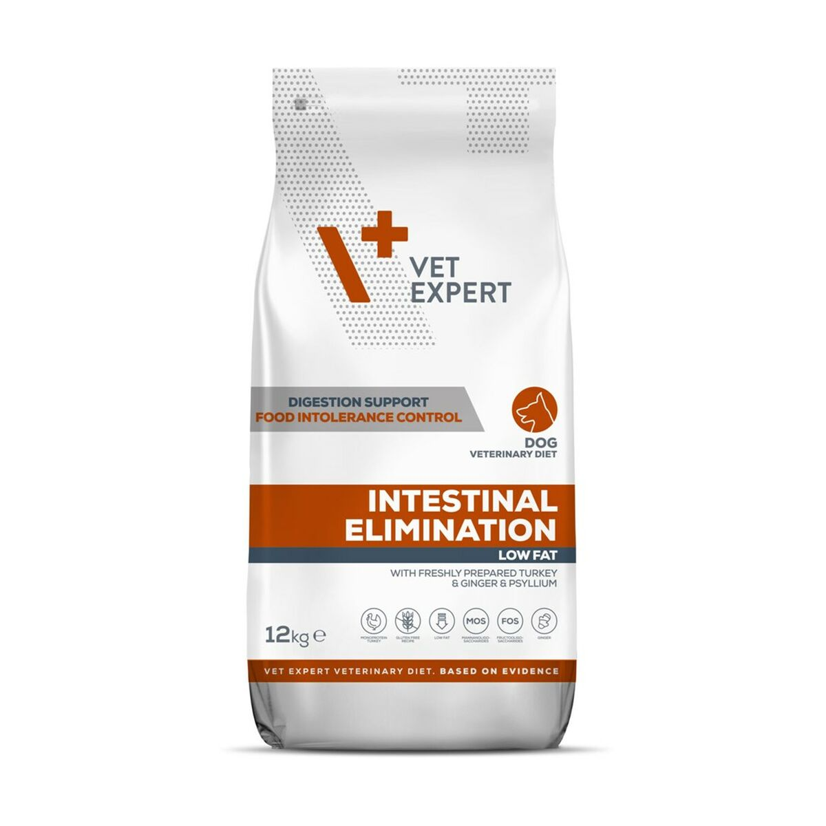 12 kg worek karmy dla psów Vet Expert wspomagającej trawienie, z indykiem, imbirem, psyllium.