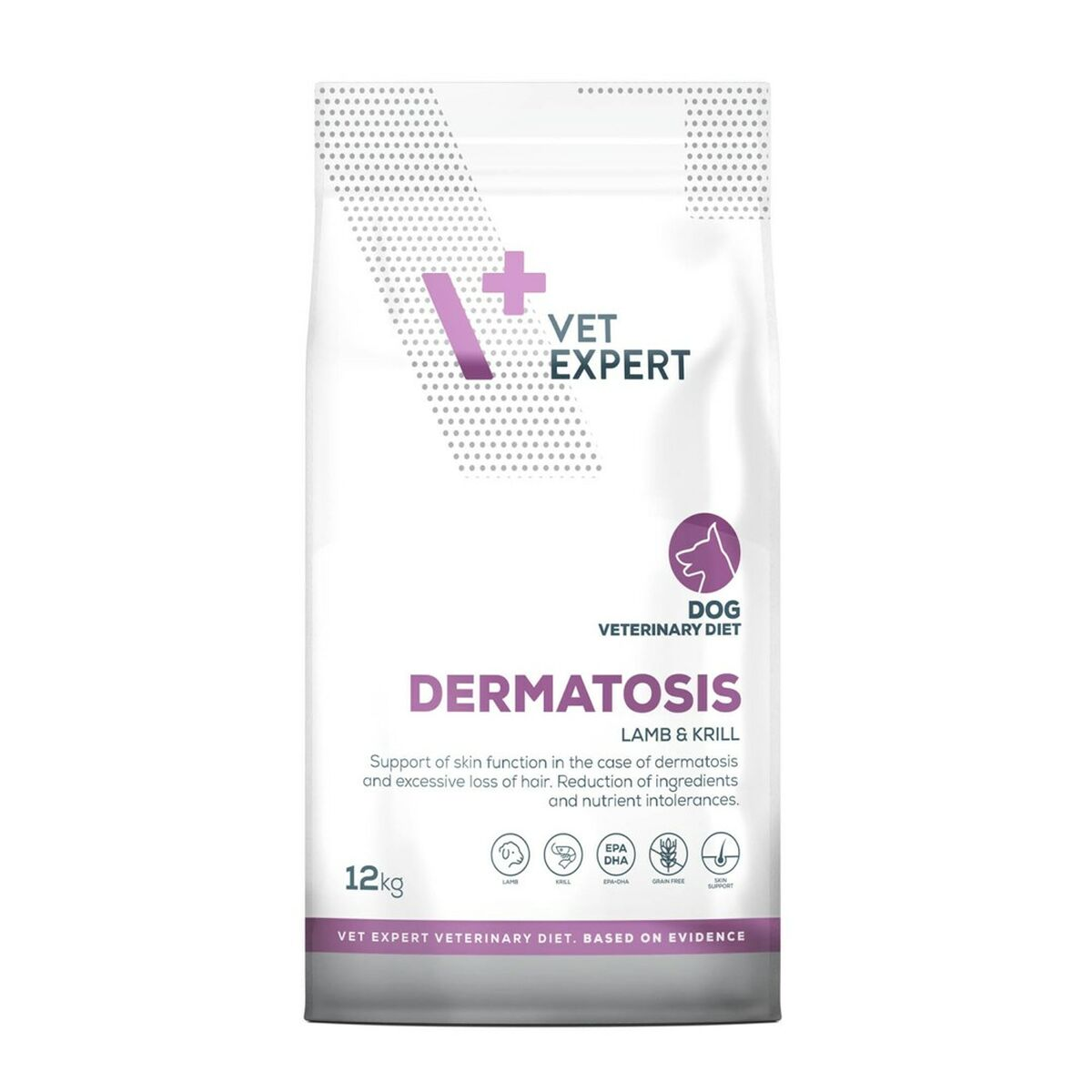 Torebka 12 kg karmy dla psów VET EXPERT DERMATOSIS, Jagnięcina i Kryll.