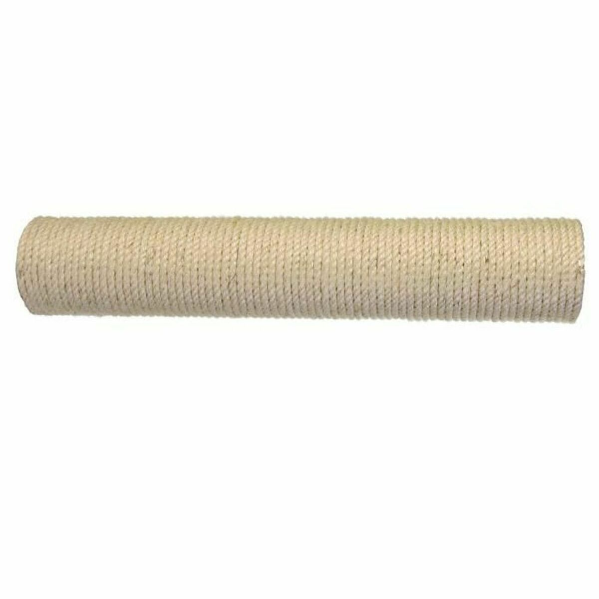 Un palo cilindrico coperto di corda di sisal beige.