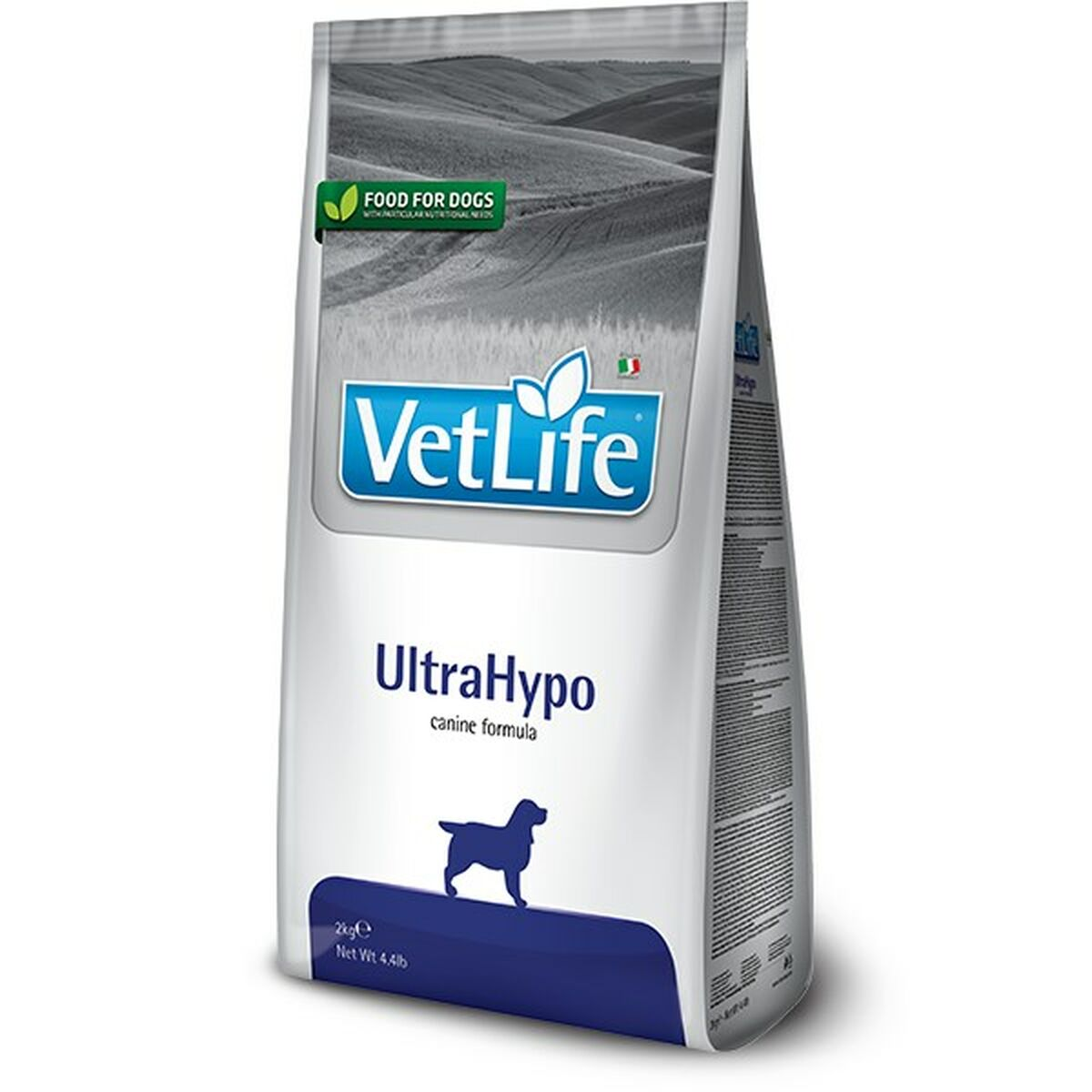 Torba karmy dla psów VetLife UltraHypo z sylwetką psa.