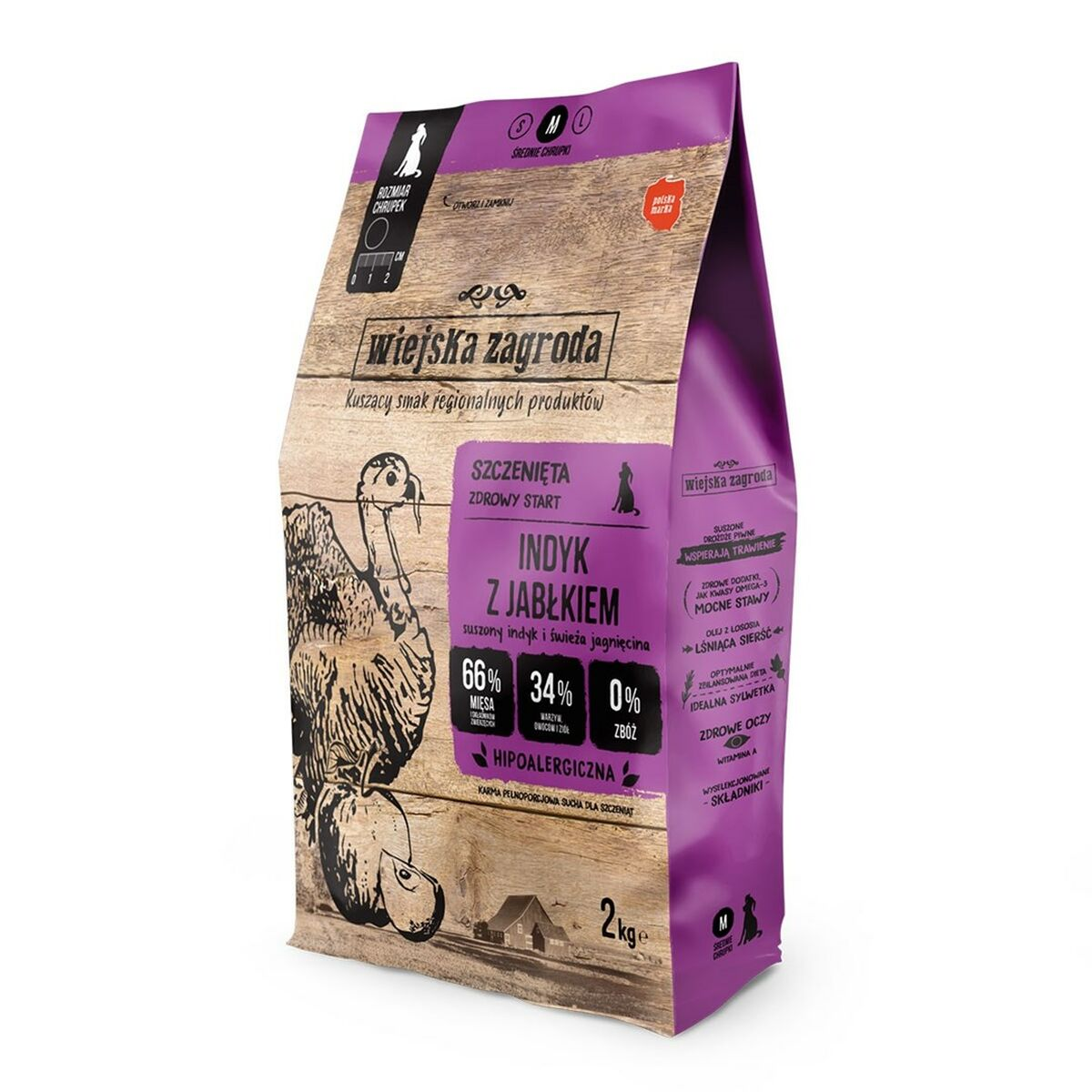 Torba z karmą dla psa z indykiem i jabłkiem, 2kg.