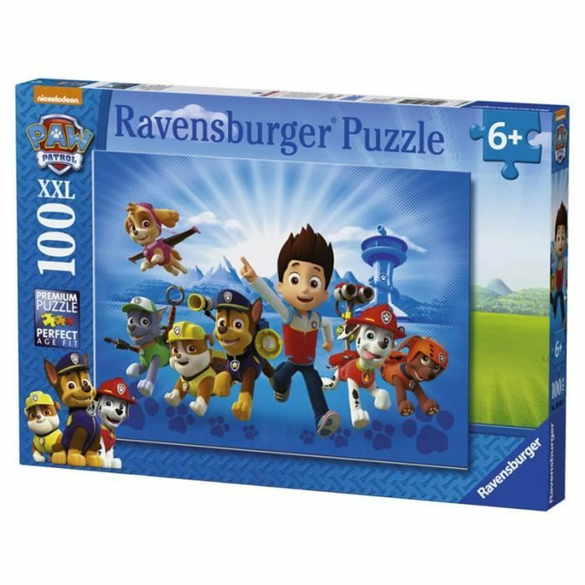 Puzzle XXL Ravensburger Paw Patrol 100 pièces avec Ryder et les chiots.