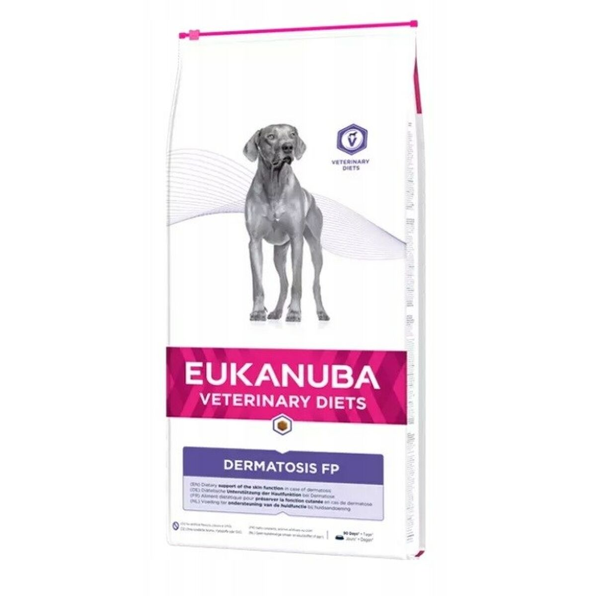 Worek karmy dla psów Eukanuba z psem i tekstem o funkcji skóry.