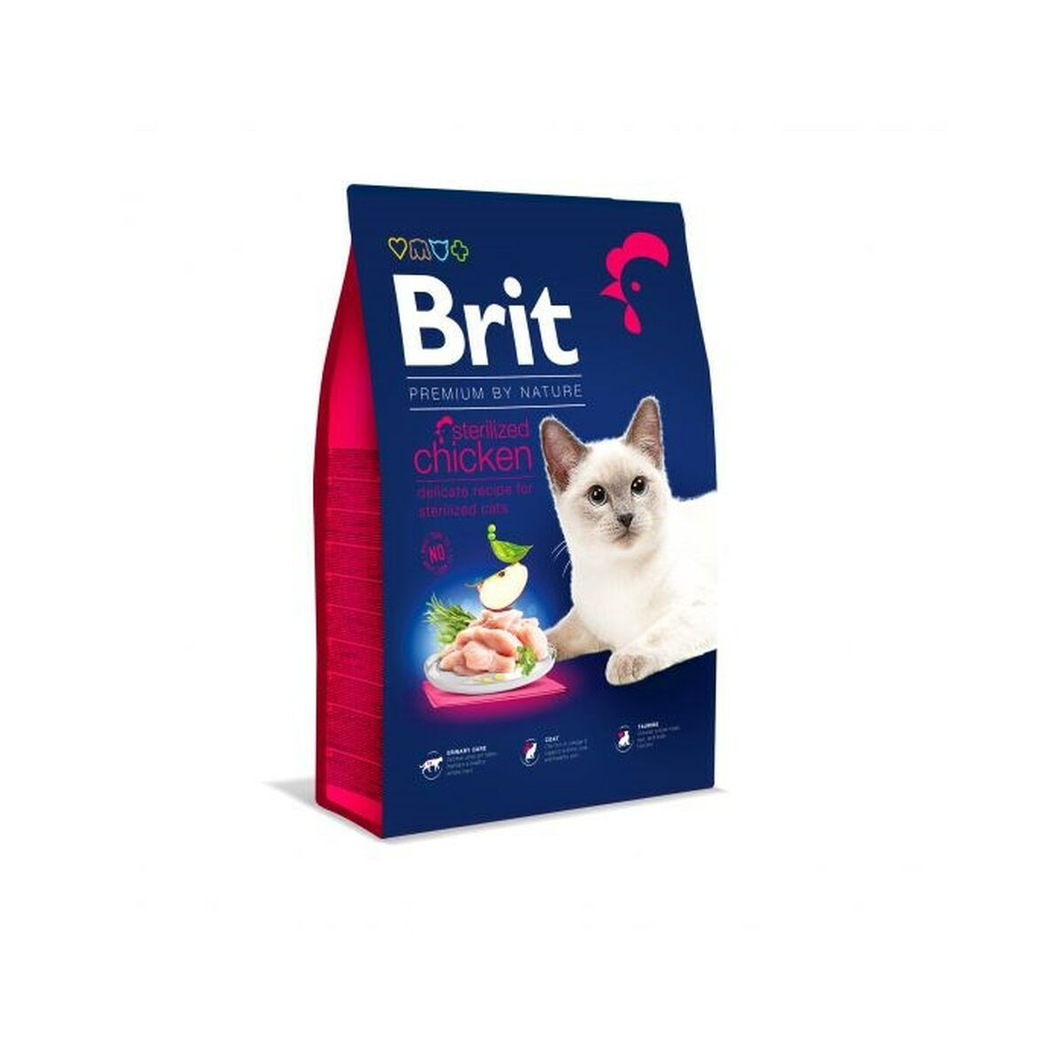 Torba karmy dla kotów Brit Premium by Nature z białym kotem, kurczakiem i jabłkiem.