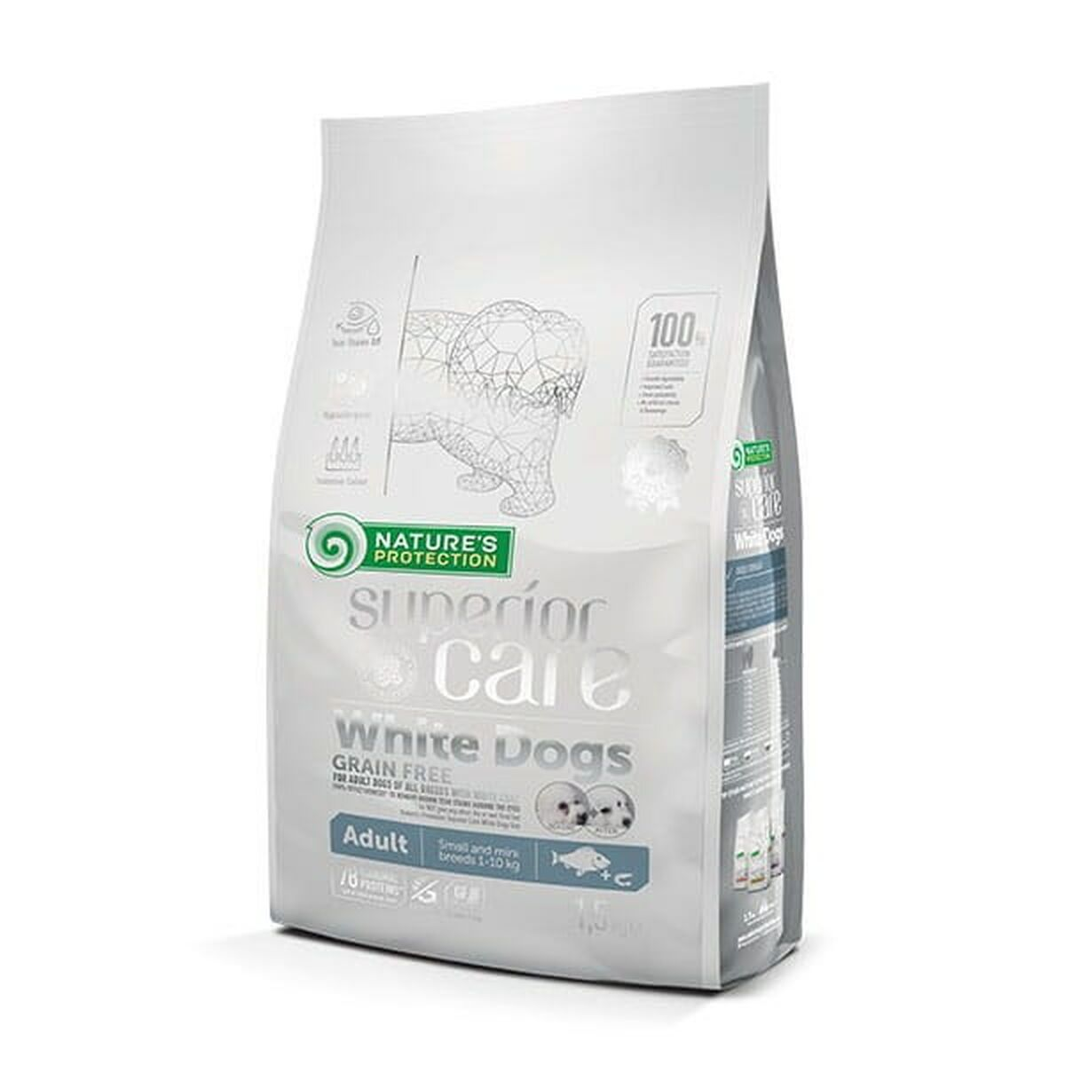 Una bolsa de comida para perros Nature's Protection White Dogs, 1,5 kg.