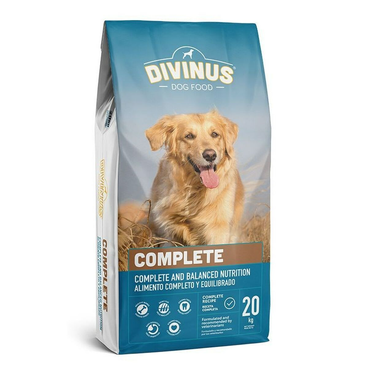 Torba karmy dla psów z Golden Retrieverem. Marka: Divinus. 20 kg.
