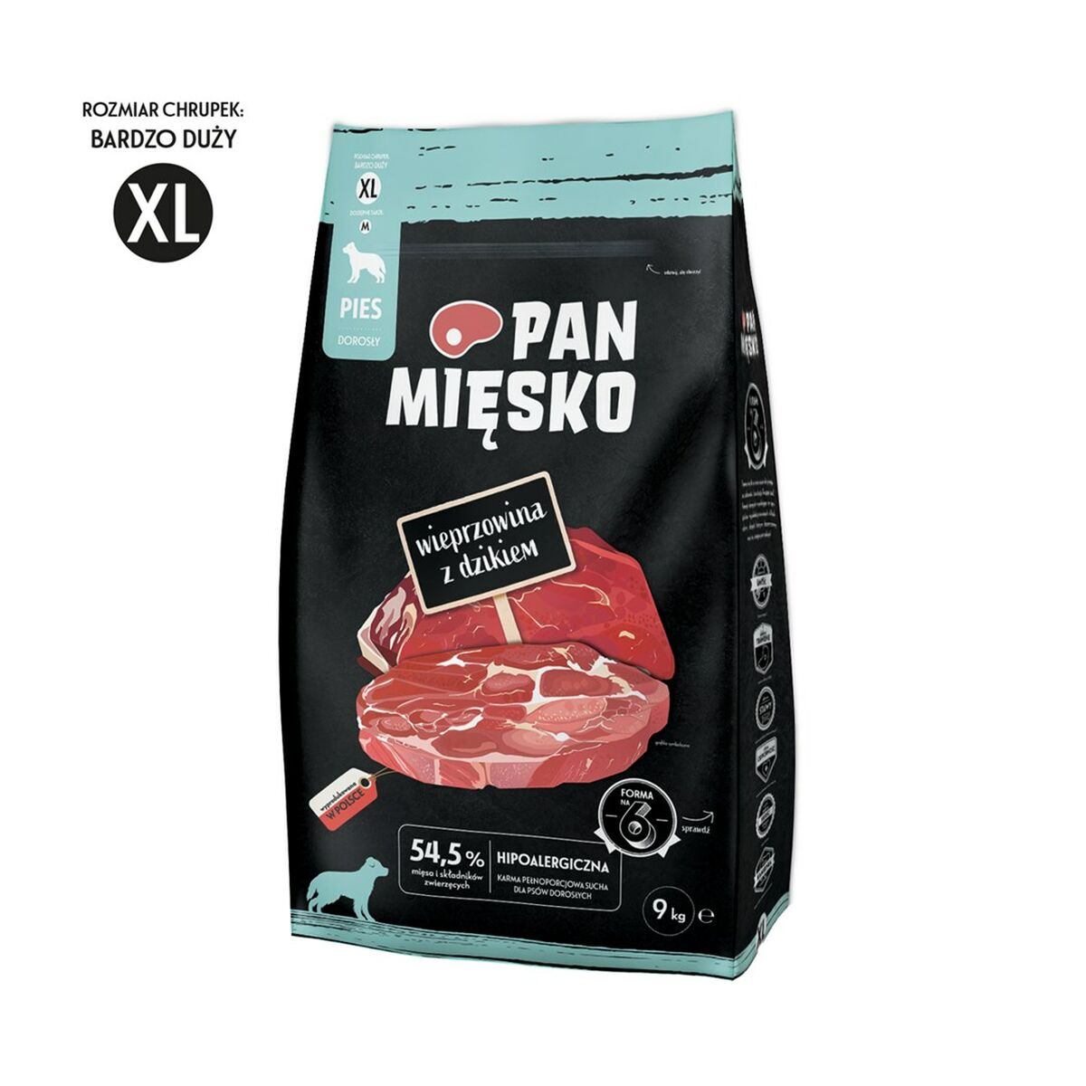 Karma dla psa wieprzowina z dzikiem. Rozmiar XL, 9kg.