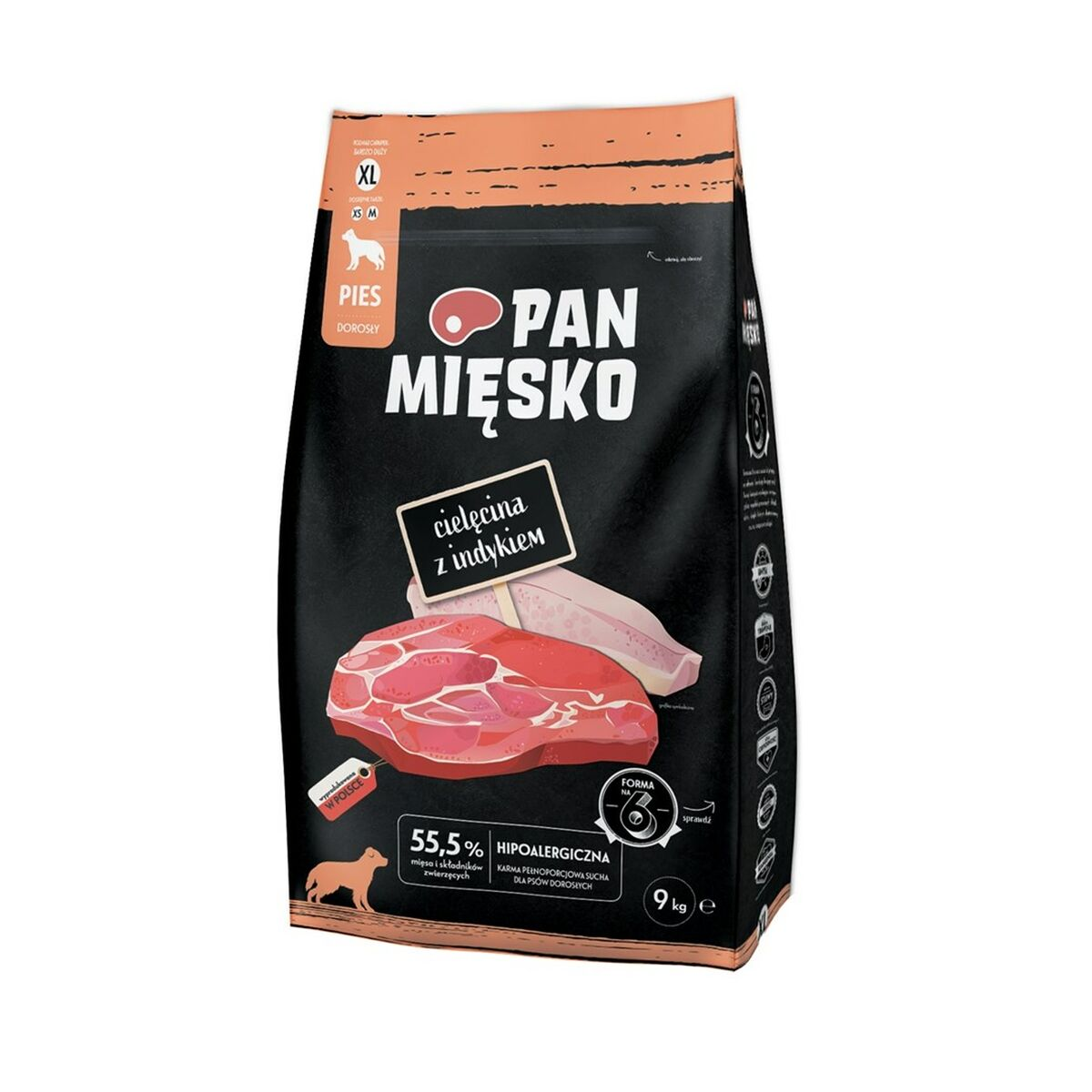 Torba karmy dla psów Pan Mięsko, cielęcina z indykiem, 9kg, XL.