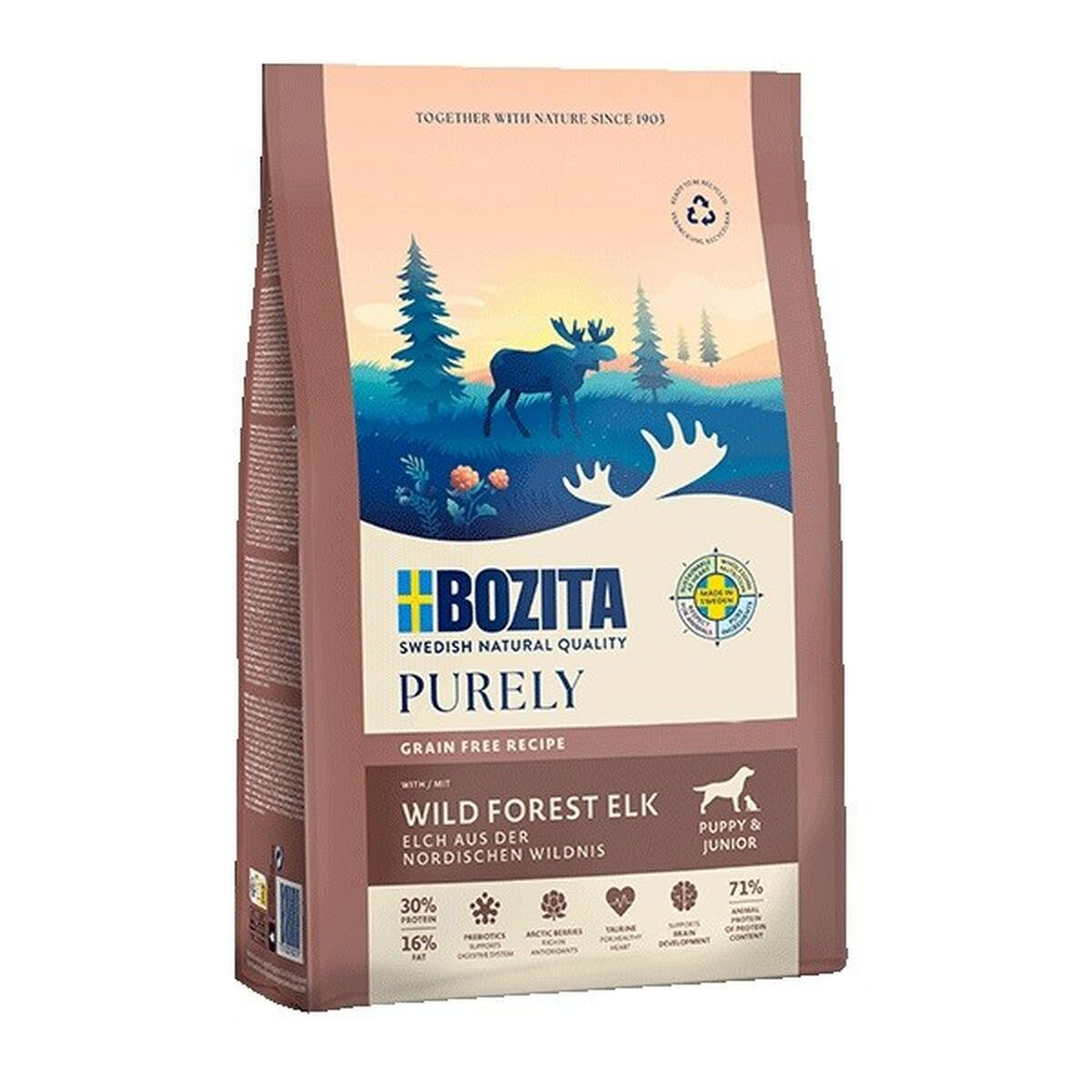 Comida para perros Bozita Purely sin granos con alce salvaje para cachorros.