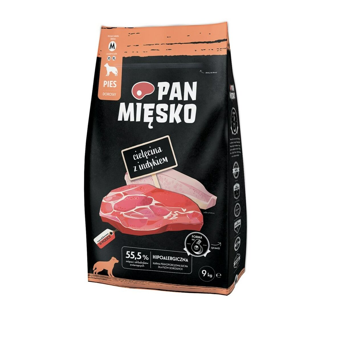 Torba karmy dla psów z wołowiną i indykiem, 9 kg.