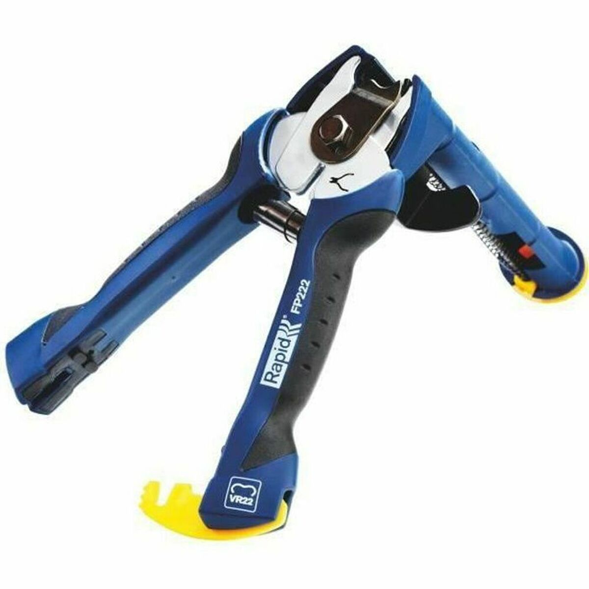 Blue Rapid stapler FP222 with yellow tip on a white background.