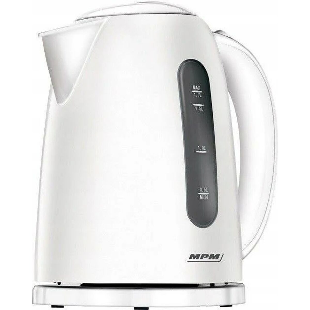 Un bollitore elettrico bianco con capacità max 1,7L poggia su una base.