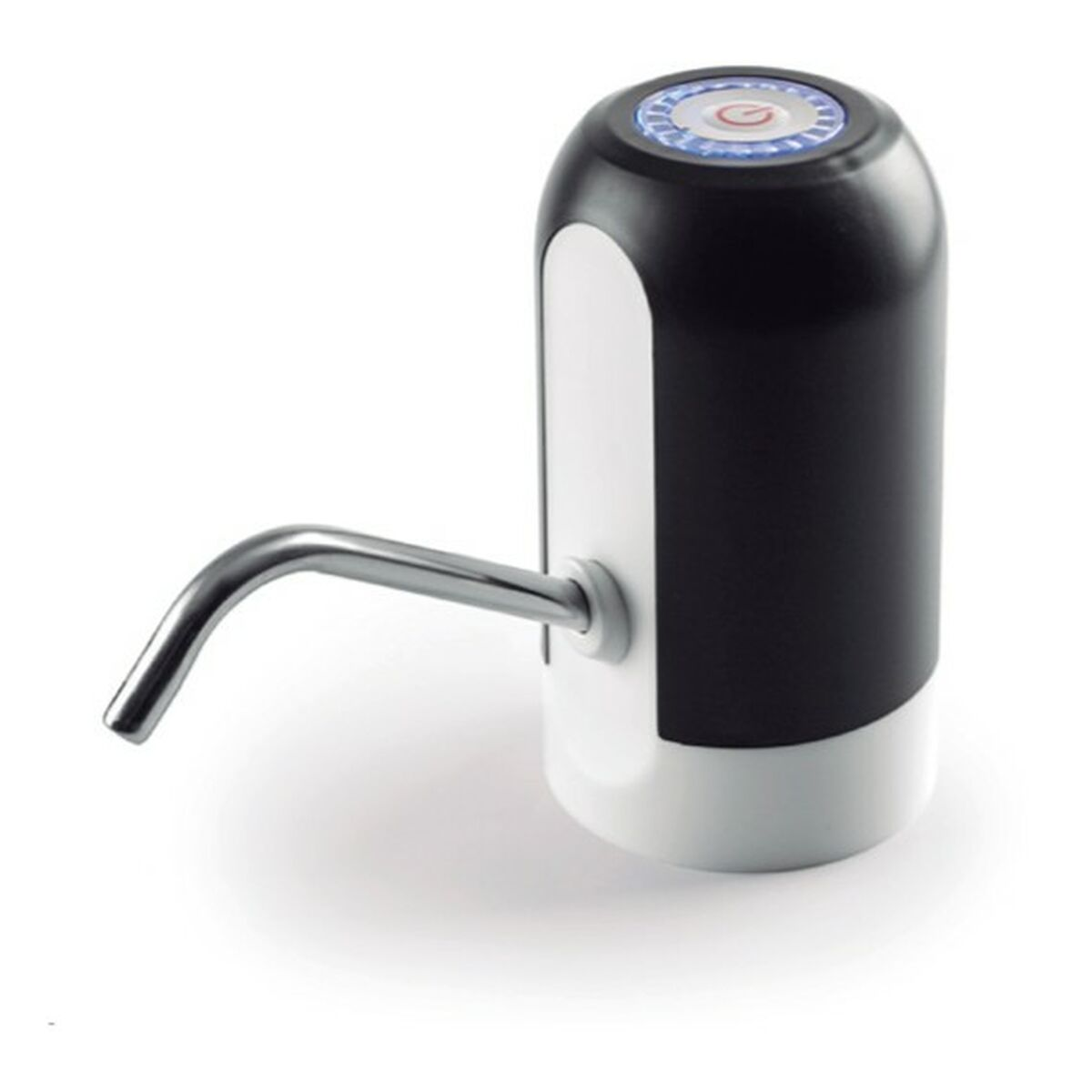 Un accessorio per pompa dell'acqua elettrica bianco e nero con beccuccio in metallo.