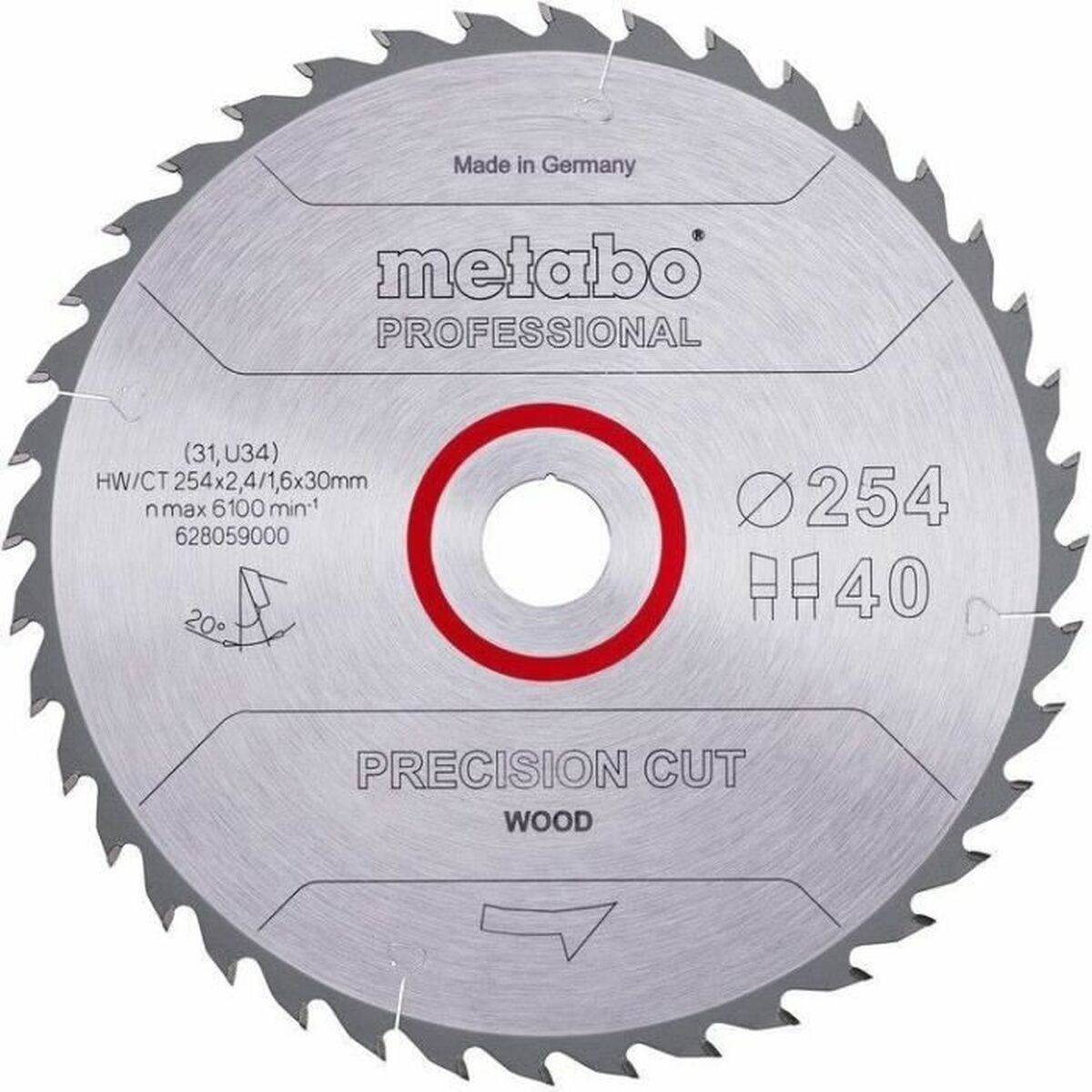 Eine Metabo Kreissägeblatt für Holz, 254mm Durchmesser, 40 Zähne.
