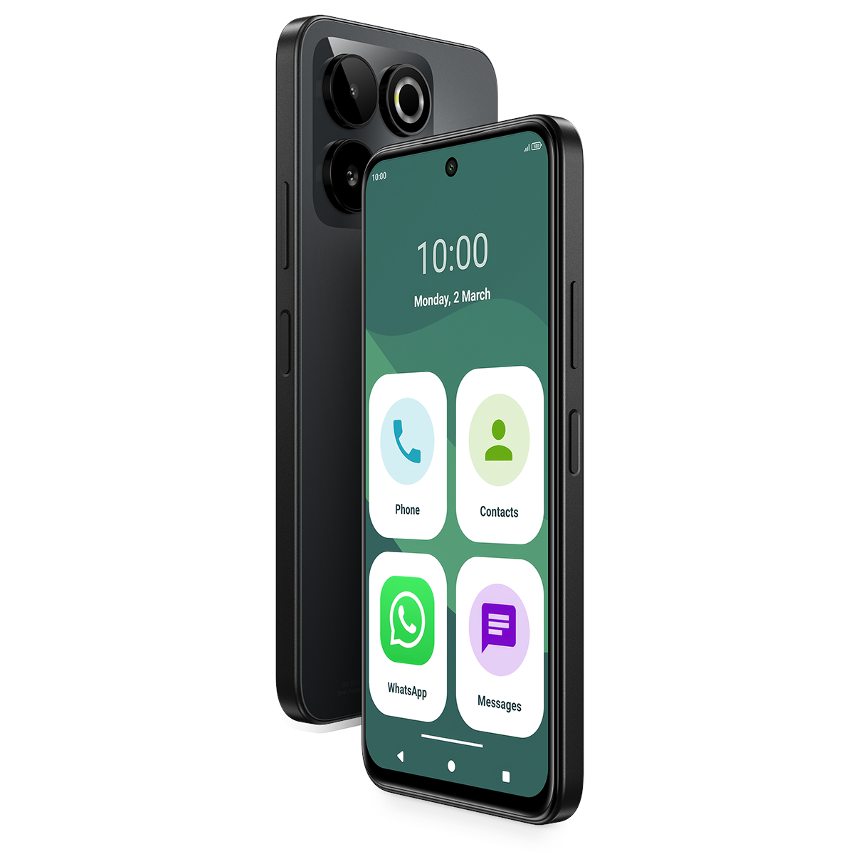 Zwei schwarze Smartphones nebeneinander, eines mit geöffneter Benutzeroberfläche.