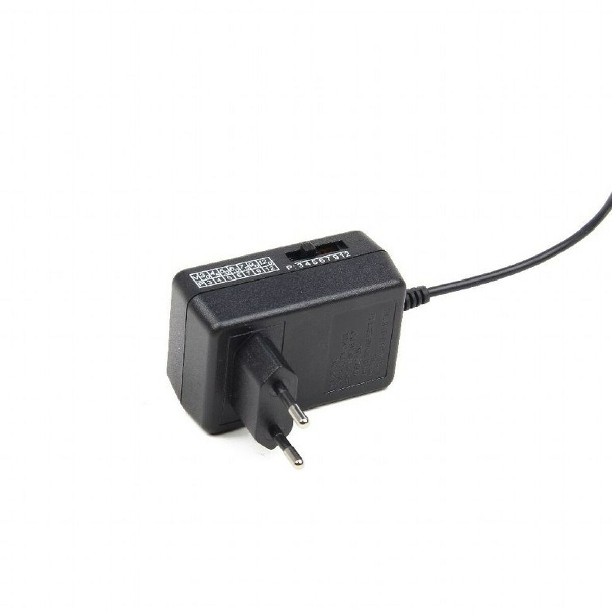 Een zwarte stekkeradapter met een kabel en instelknoppen.