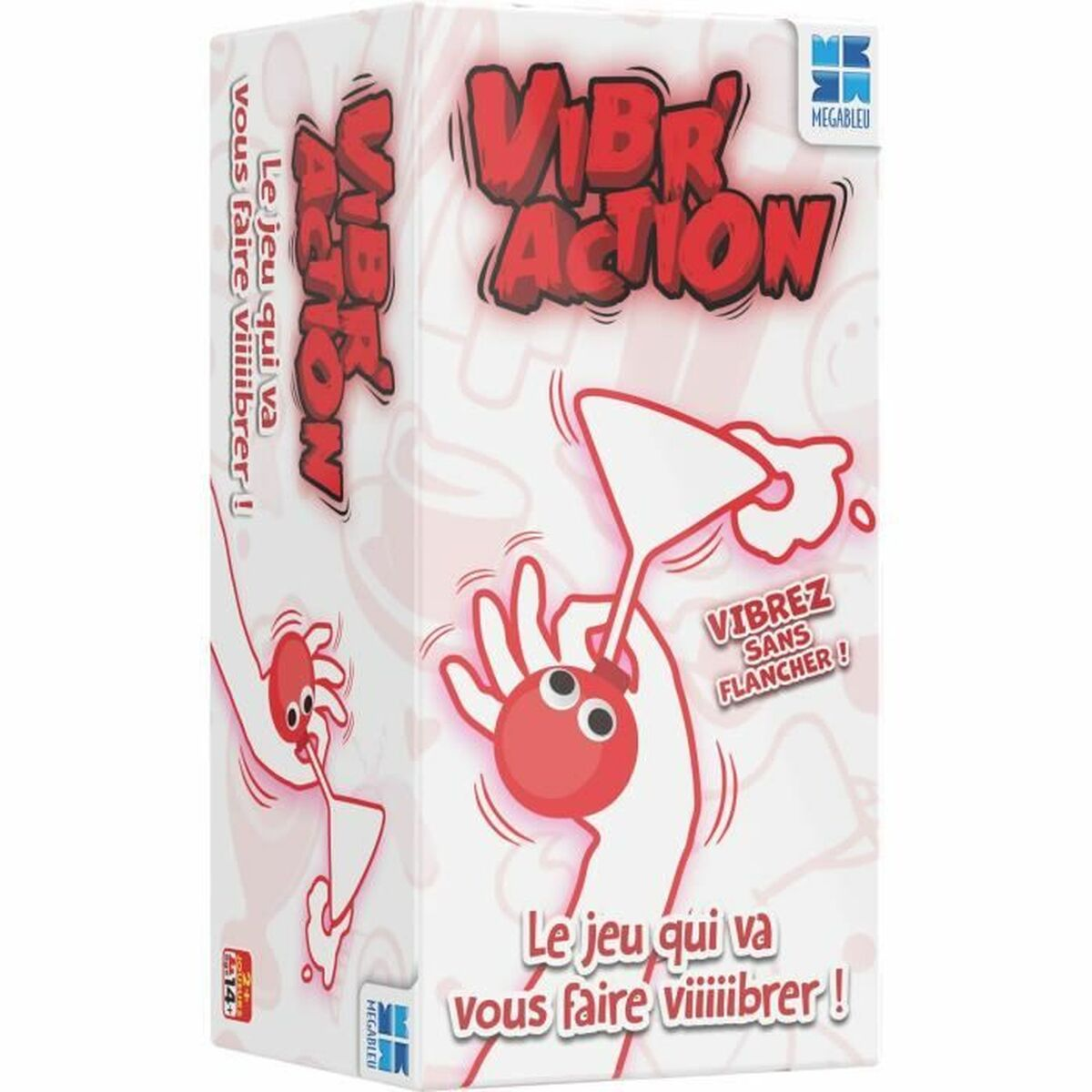 Die Verpackung des Spiels Vibrez Action zeigt rote Figuren und Text.