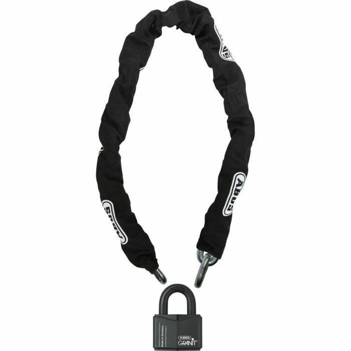 Schwarze Kette mit Vorhängeschloss, Marke ABUS GRANIT.