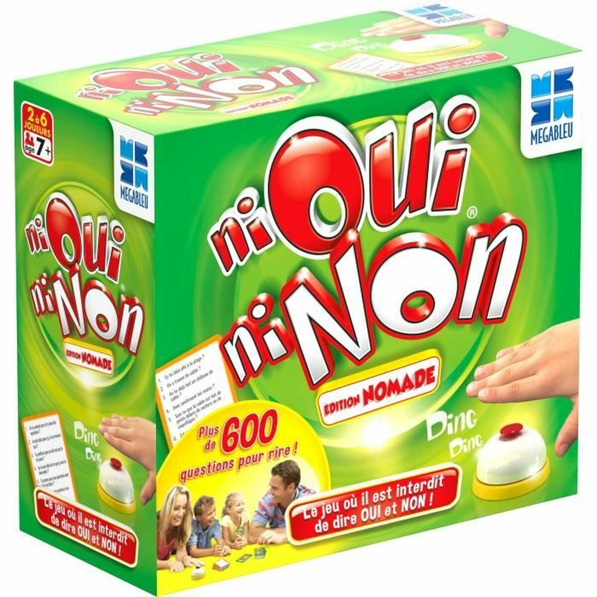 Spielschachtel für 'Oui ni Non' mit Familie und Buzzer.