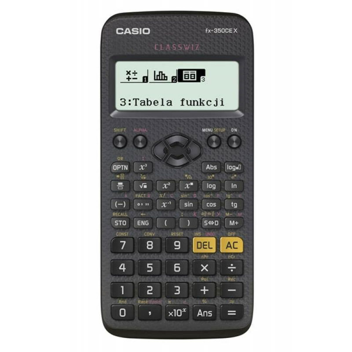 Une calculatrice scientifique Casio noire avec un écran de couleur claire.